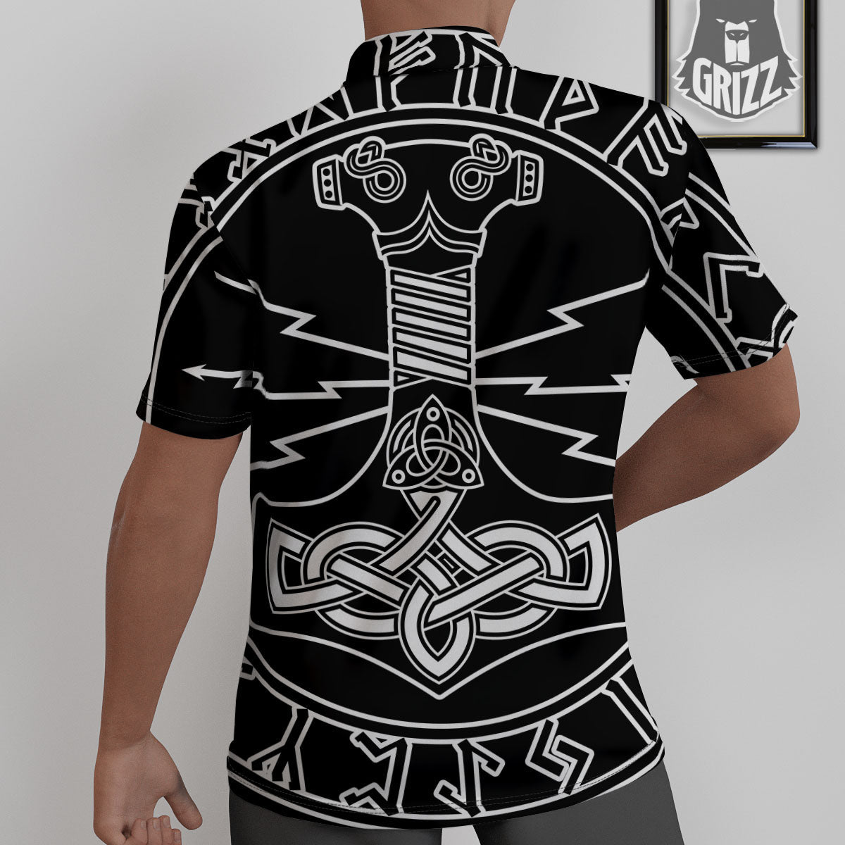 Younger Futhark And Mjolnir Print Untucked Shirts-grizzshop