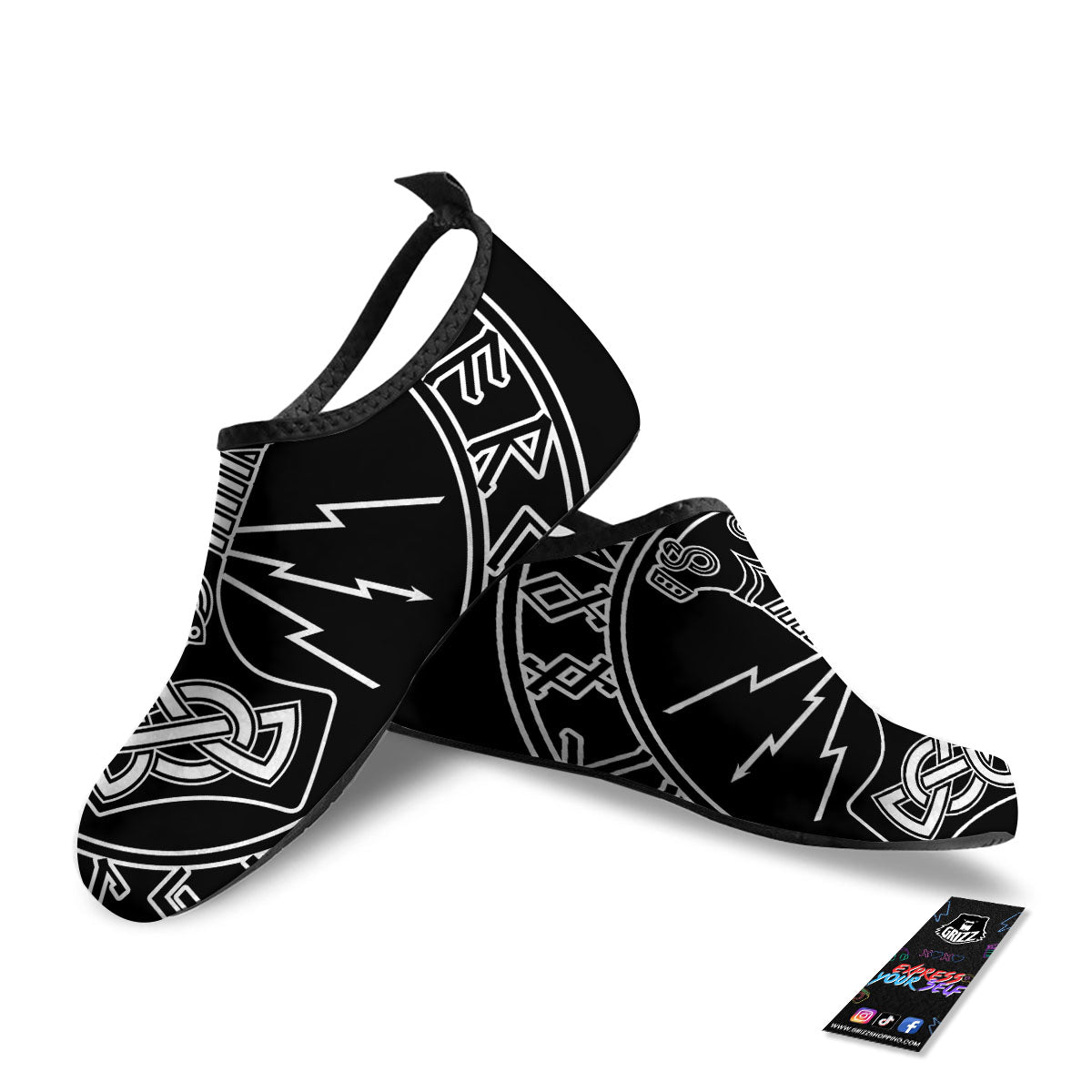 Younger Futhark And Mjolnir Print Water Shoes-grizzshop
