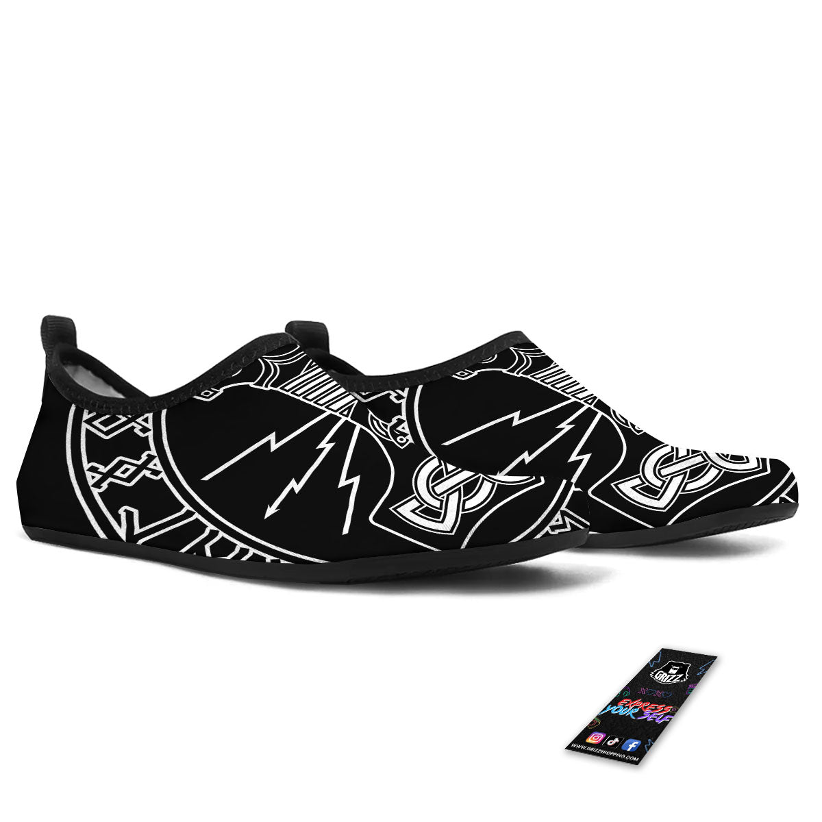 Younger Futhark And Mjolnir Print Water Shoes-grizzshop