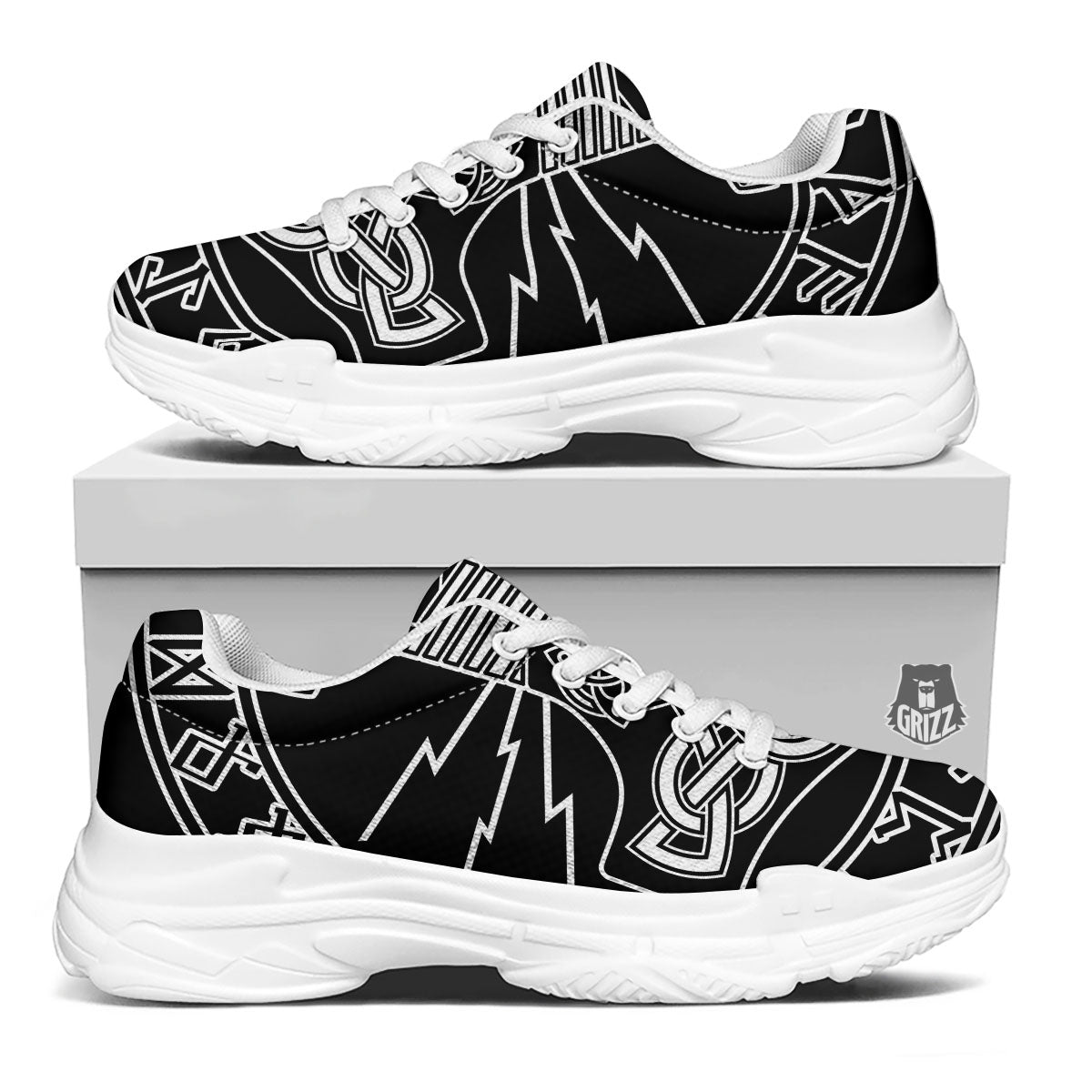 Younger Futhark And Mjolnir Print White Chunky Shoes-grizzshop