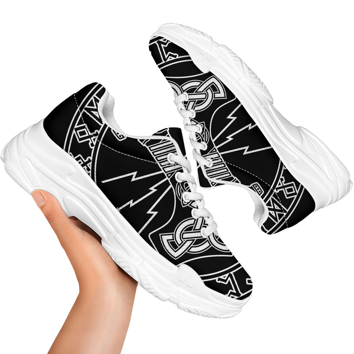 Younger Futhark And Mjolnir Print White Chunky Shoes-grizzshop