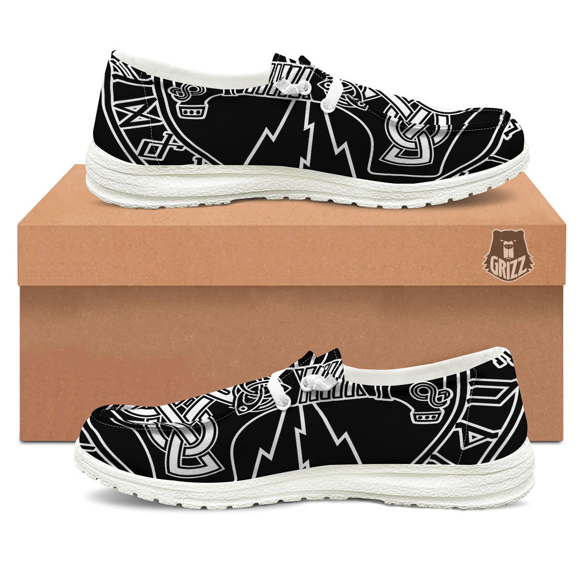 Younger Futhark And Mjolnir Print White Loafers-grizzshop