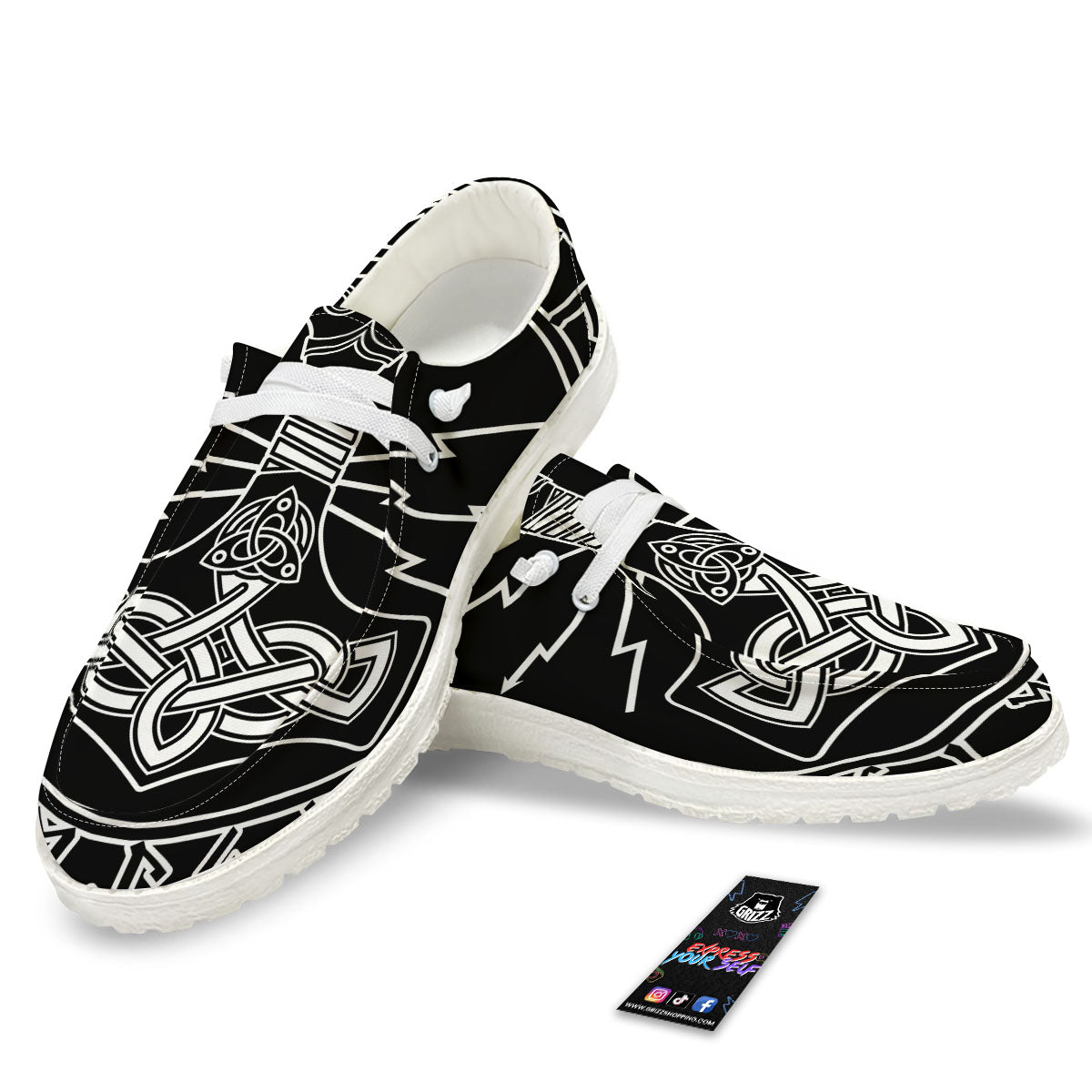 Younger Futhark And Mjolnir Print White Loafers-grizzshop