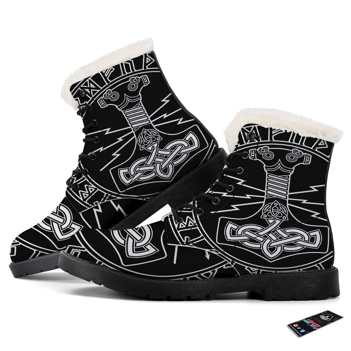 Younger Futhark And Mjolnir Print Winter Boots-grizzshop