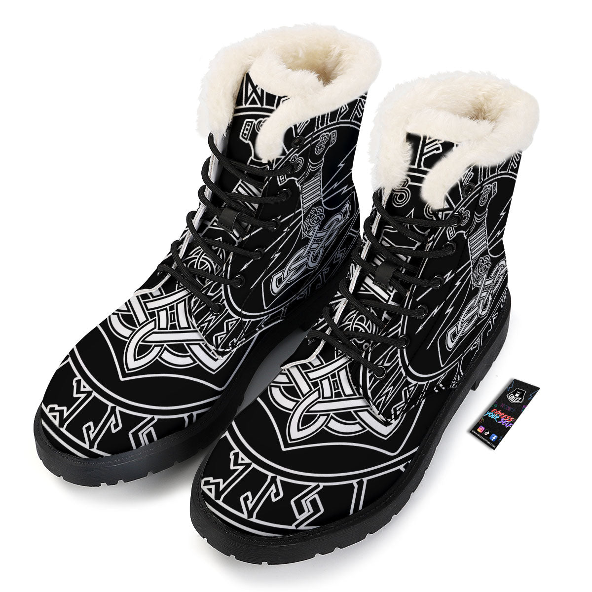 Younger Futhark And Mjolnir Print Winter Boots-grizzshop
