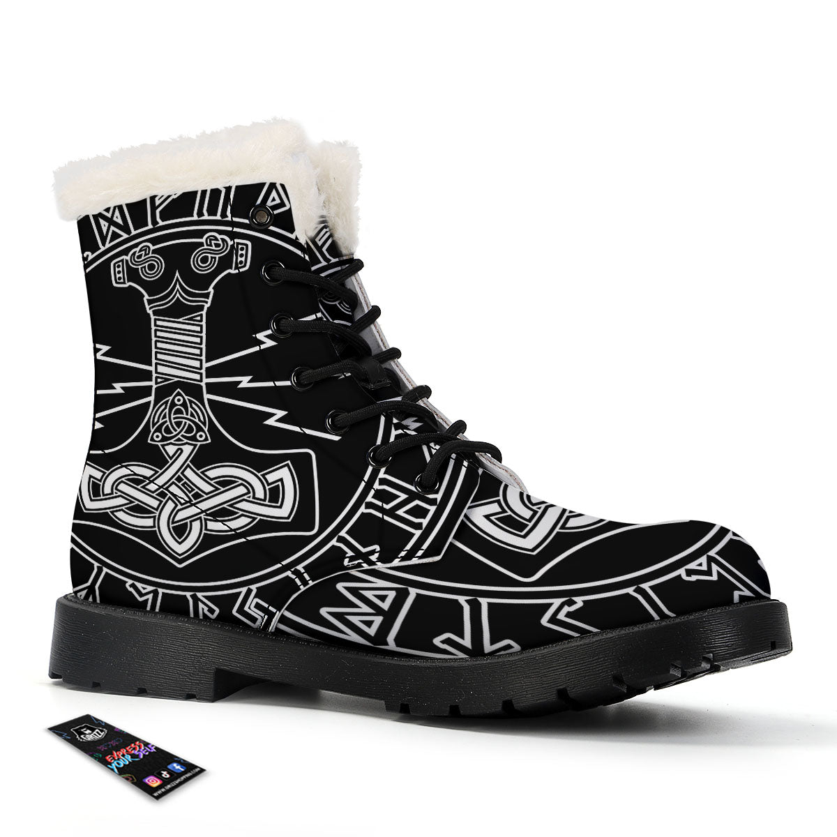 Younger Futhark And Mjolnir Print Winter Boots-grizzshop