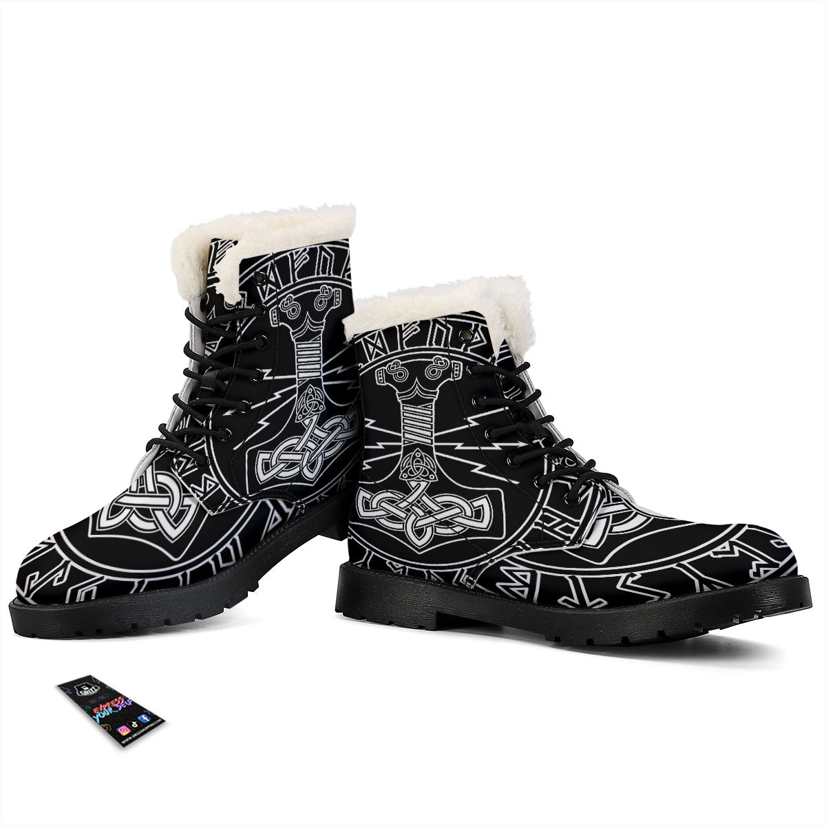 Younger Futhark And Mjolnir Print Winter Boots-grizzshop