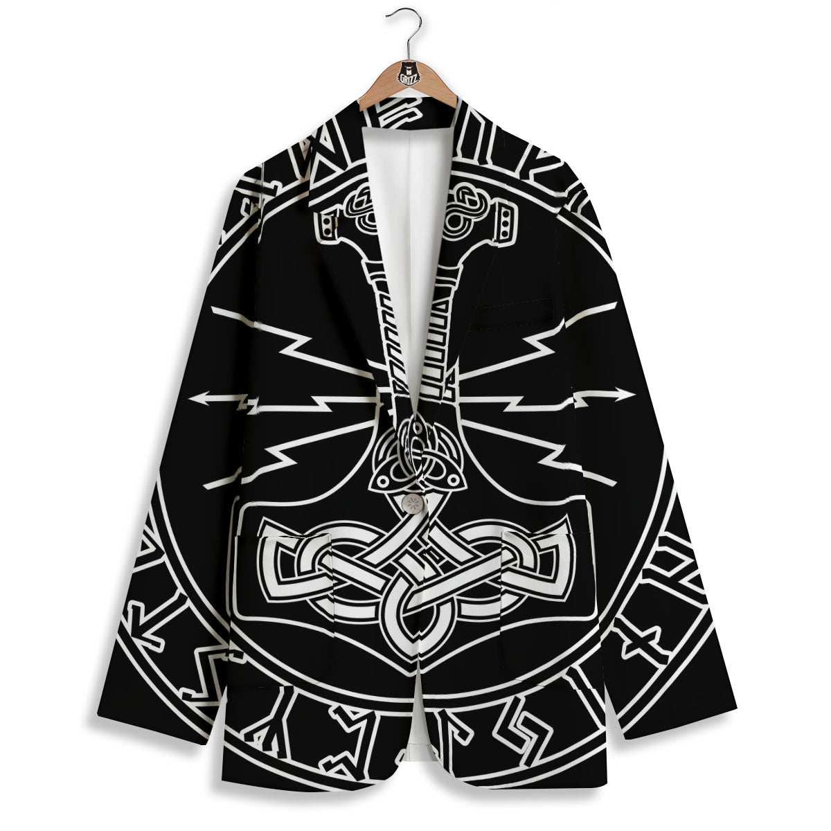 Younger Futhark And Mjolnir Print Women's Blazer-grizzshop
