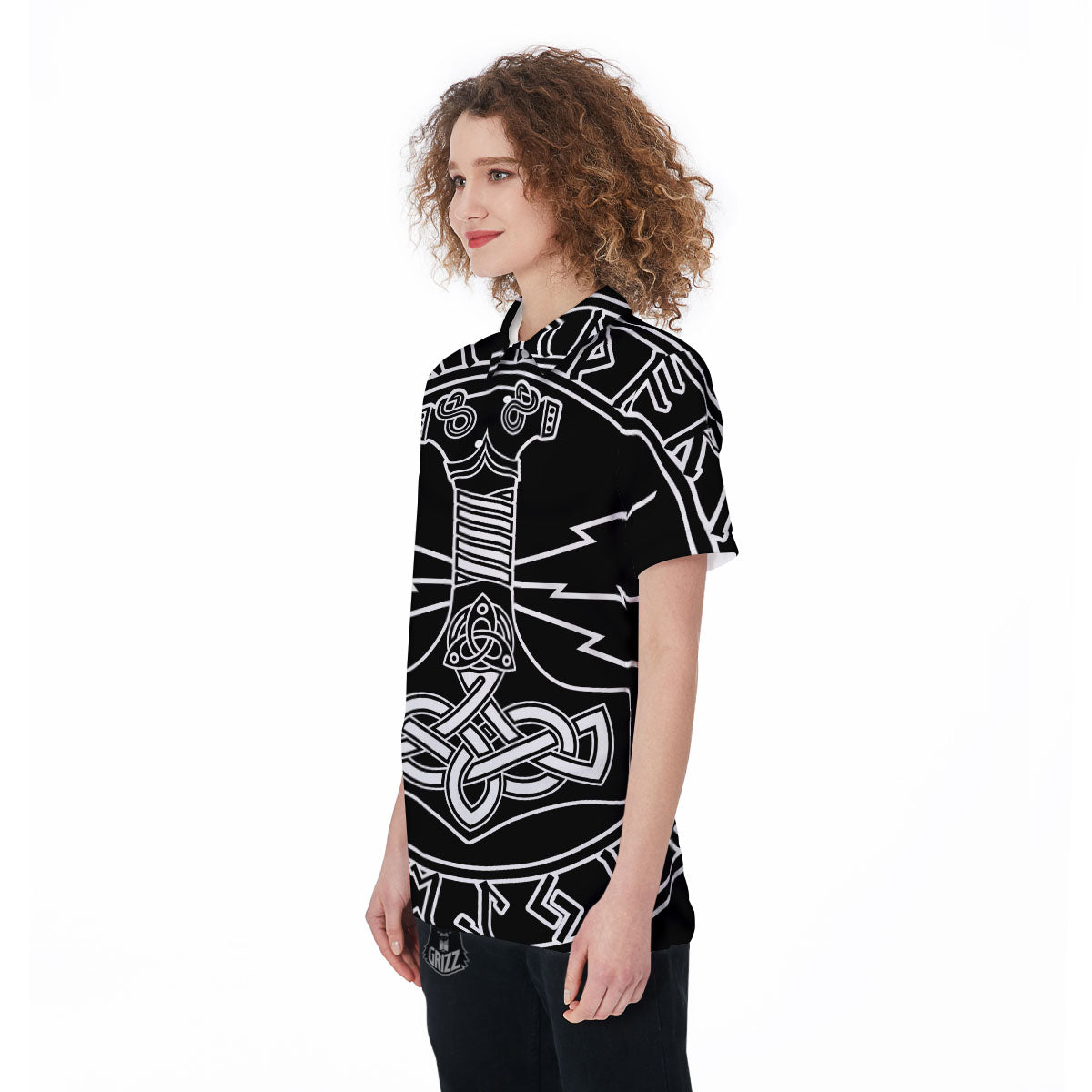 Younger Futhark And Mjolnir Print Women's Golf Shirts-grizzshop