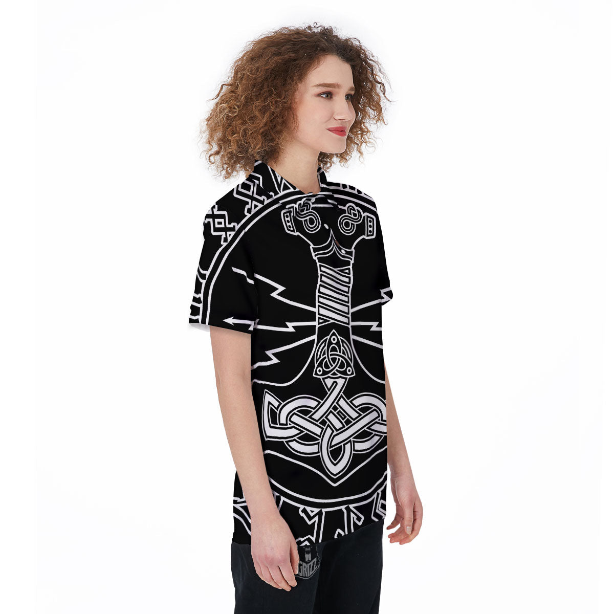 Younger Futhark And Mjolnir Print Women's Golf Shirts-grizzshop