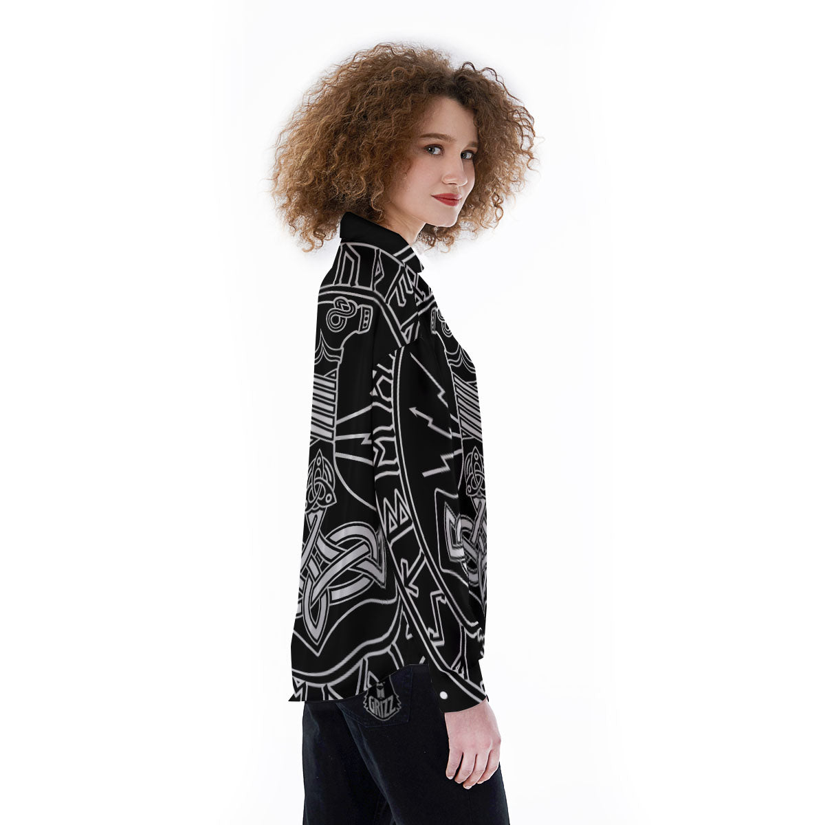 Younger Futhark And Mjolnir Print Women's Long Sleeve Shirts-grizzshop