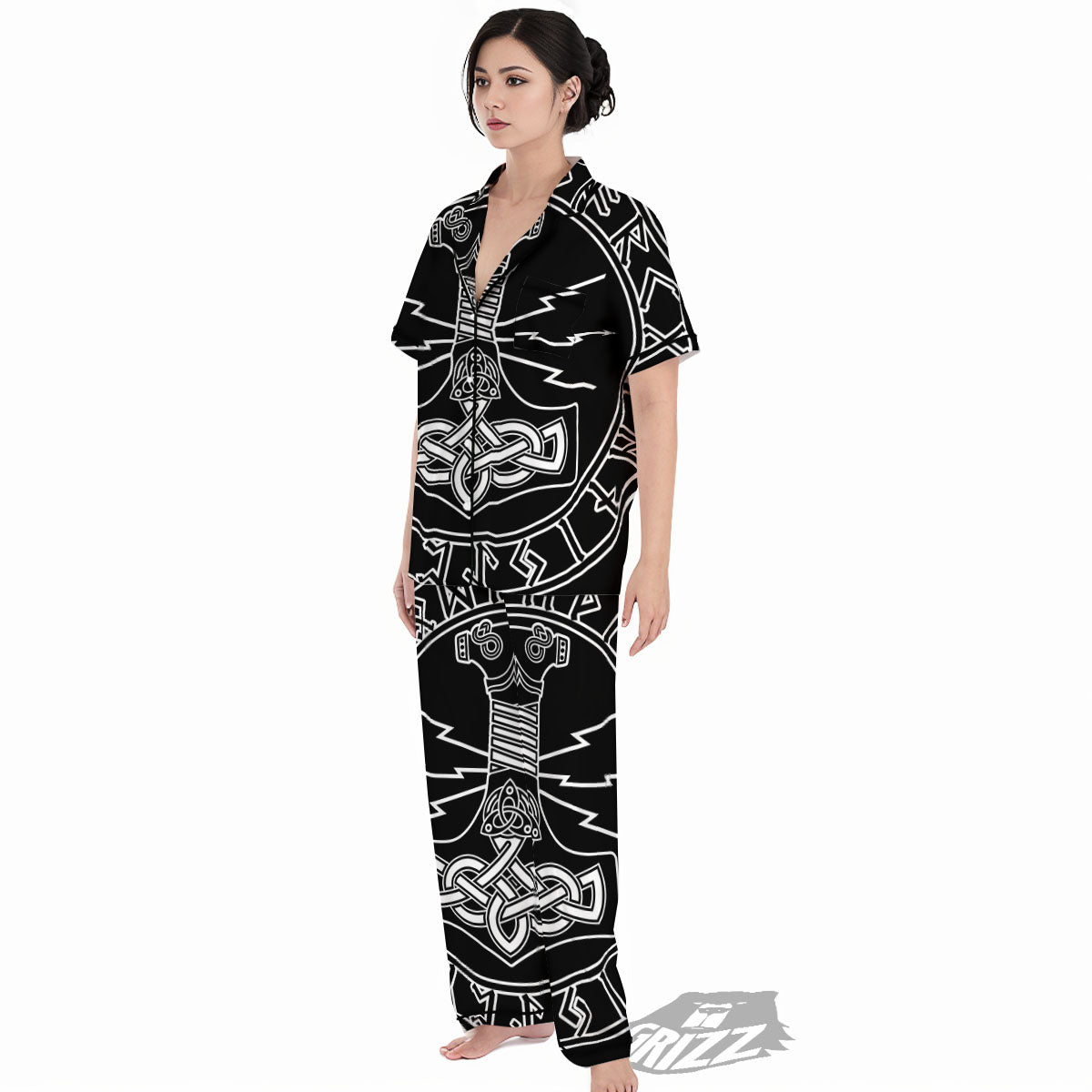 Younger Futhark And Mjolnir Print Women's Pajamas Set-grizzshop