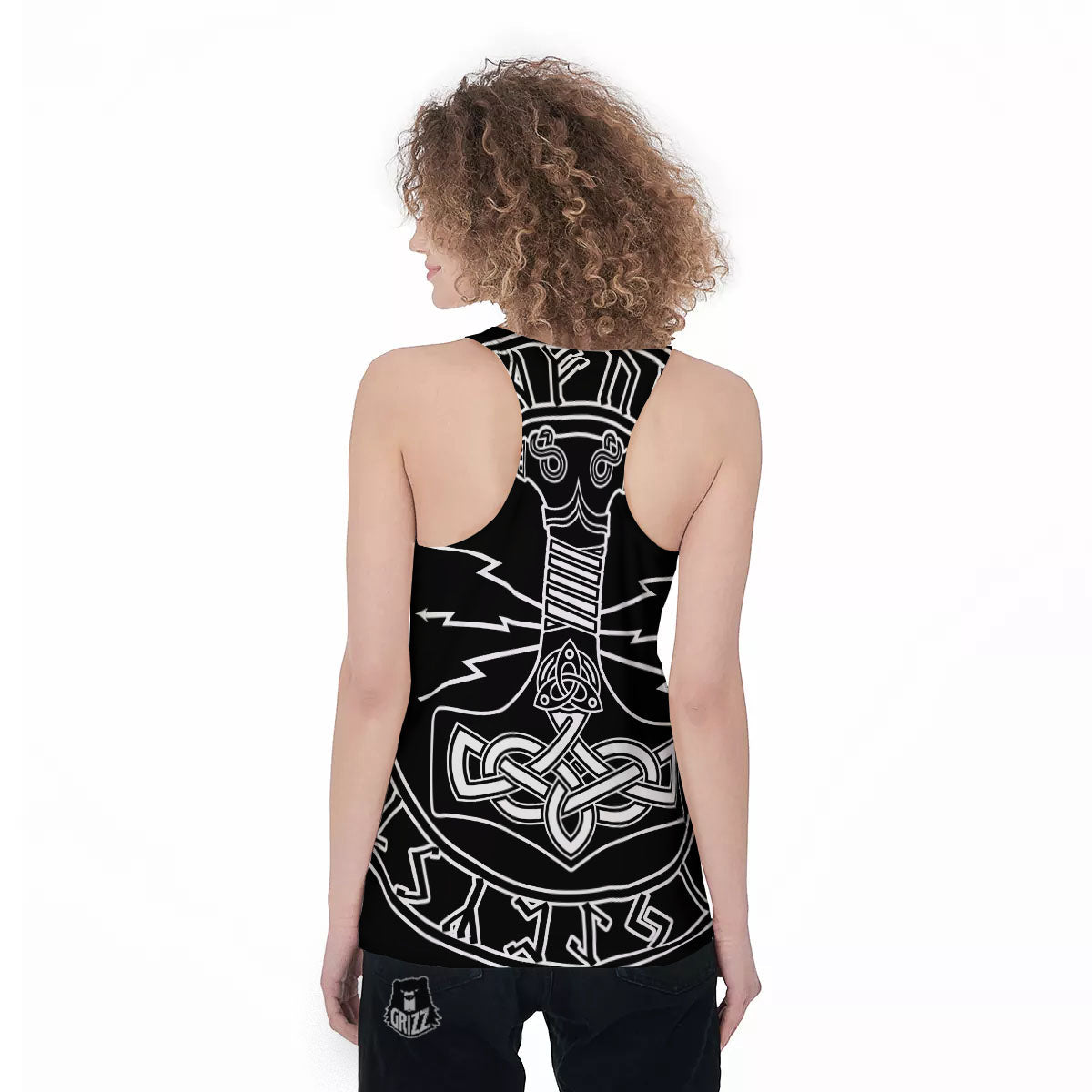 Younger Futhark And Mjolnir Print Women's Racerback Tank Top-grizzshop