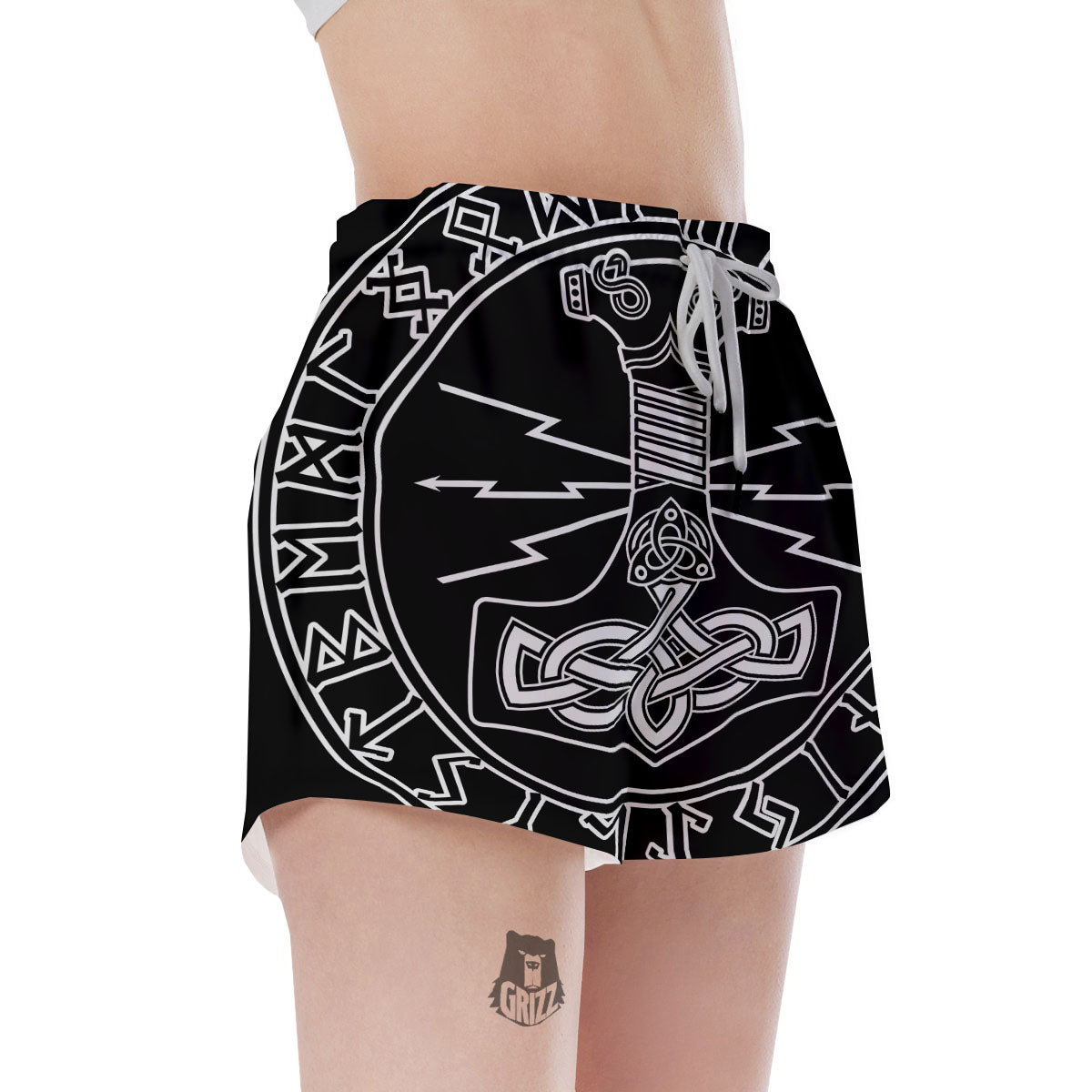 Younger Futhark And Mjolnir Print Women's Shorts-grizzshop