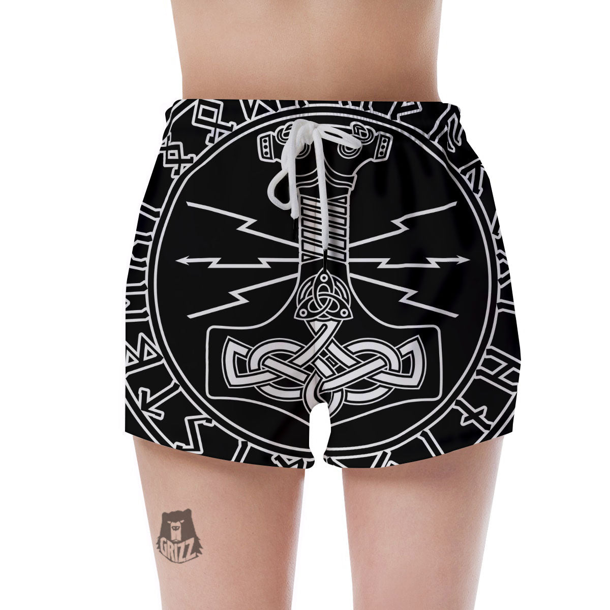 Younger Futhark And Mjolnir Print Women's Shorts-grizzshop