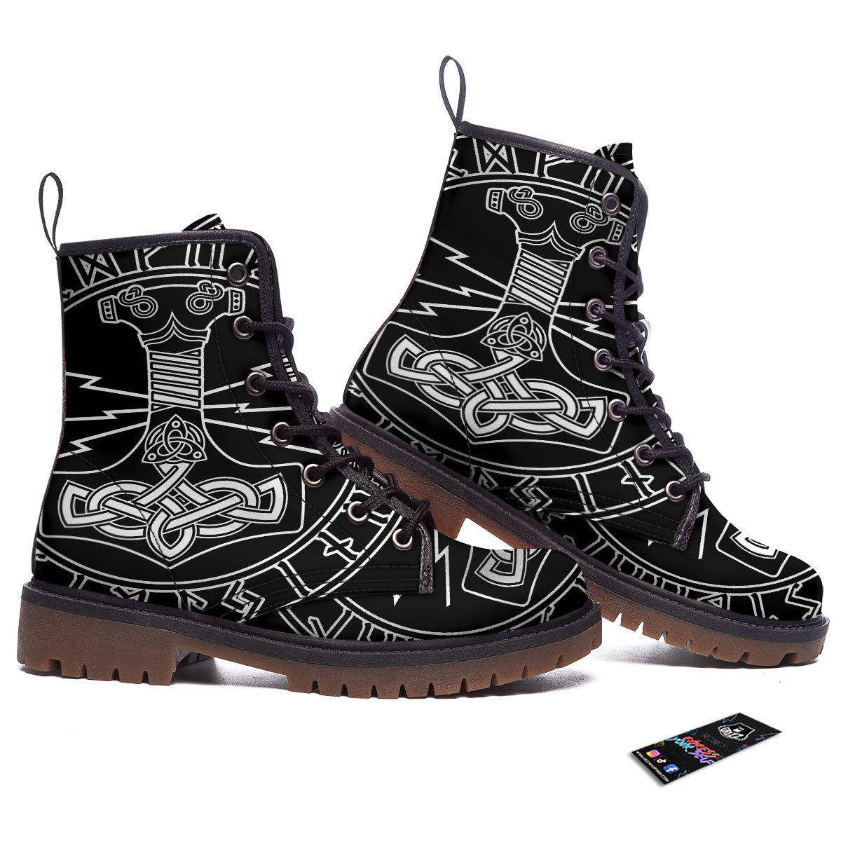Younger Futhark And Mjolnir Print Work Boots-grizzshop