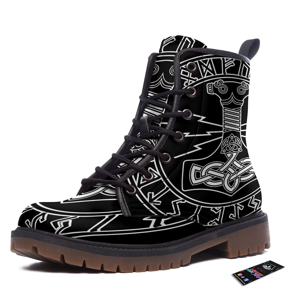 Younger Futhark And Mjolnir Print Work Boots-grizzshop