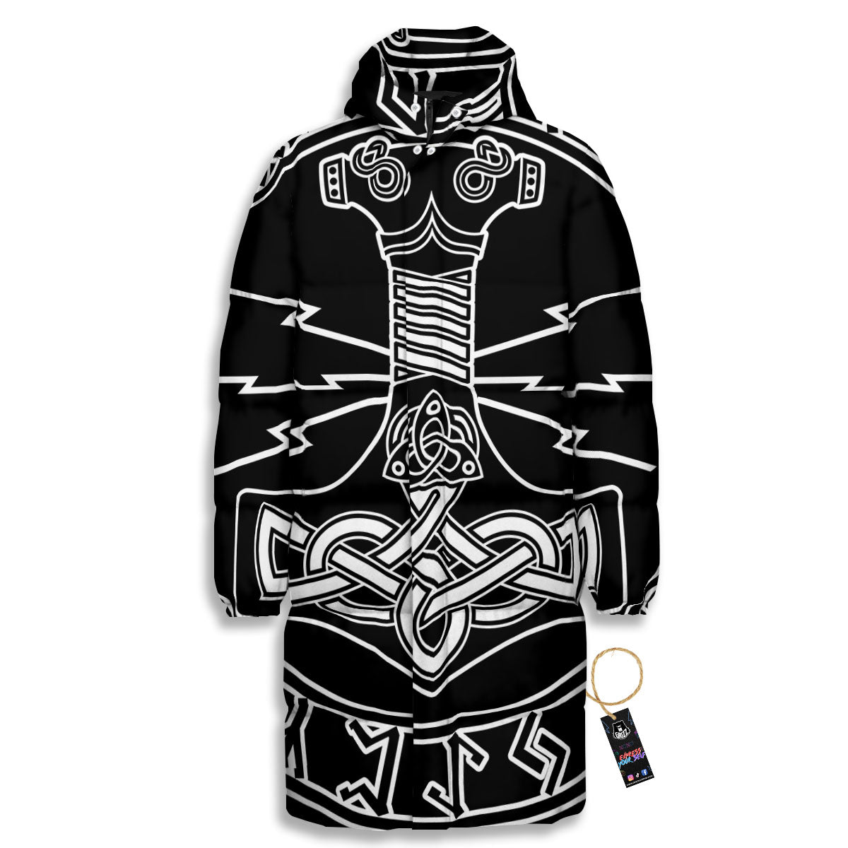 Younger Futhark And Mjolnir Print Long Down Jacket
