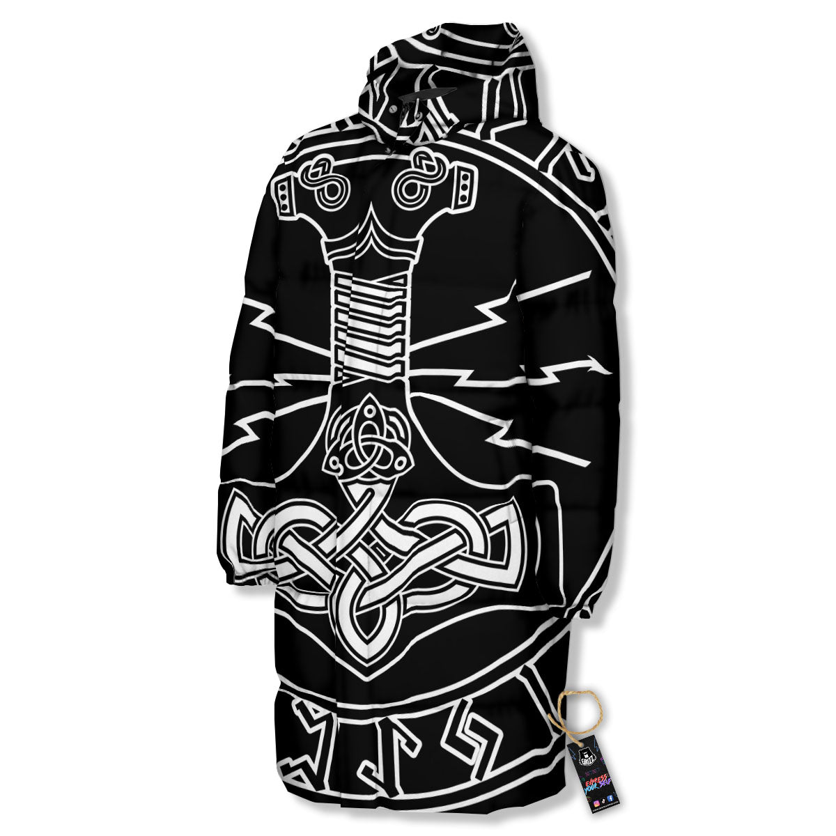 Younger Futhark And Mjolnir Print Long Down Jacket