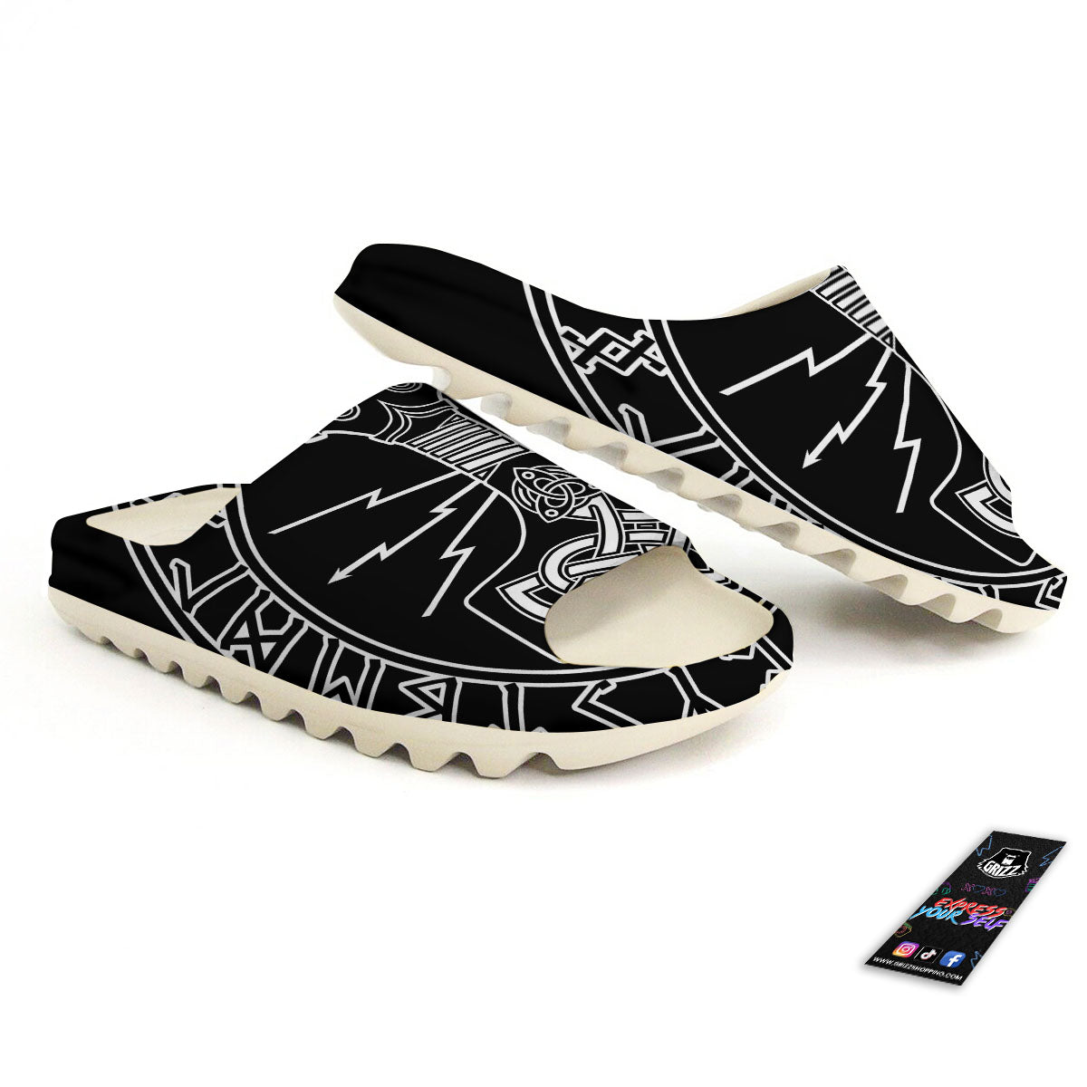 Younger Futhark And Mjolnir Print Sandals-grizzshop