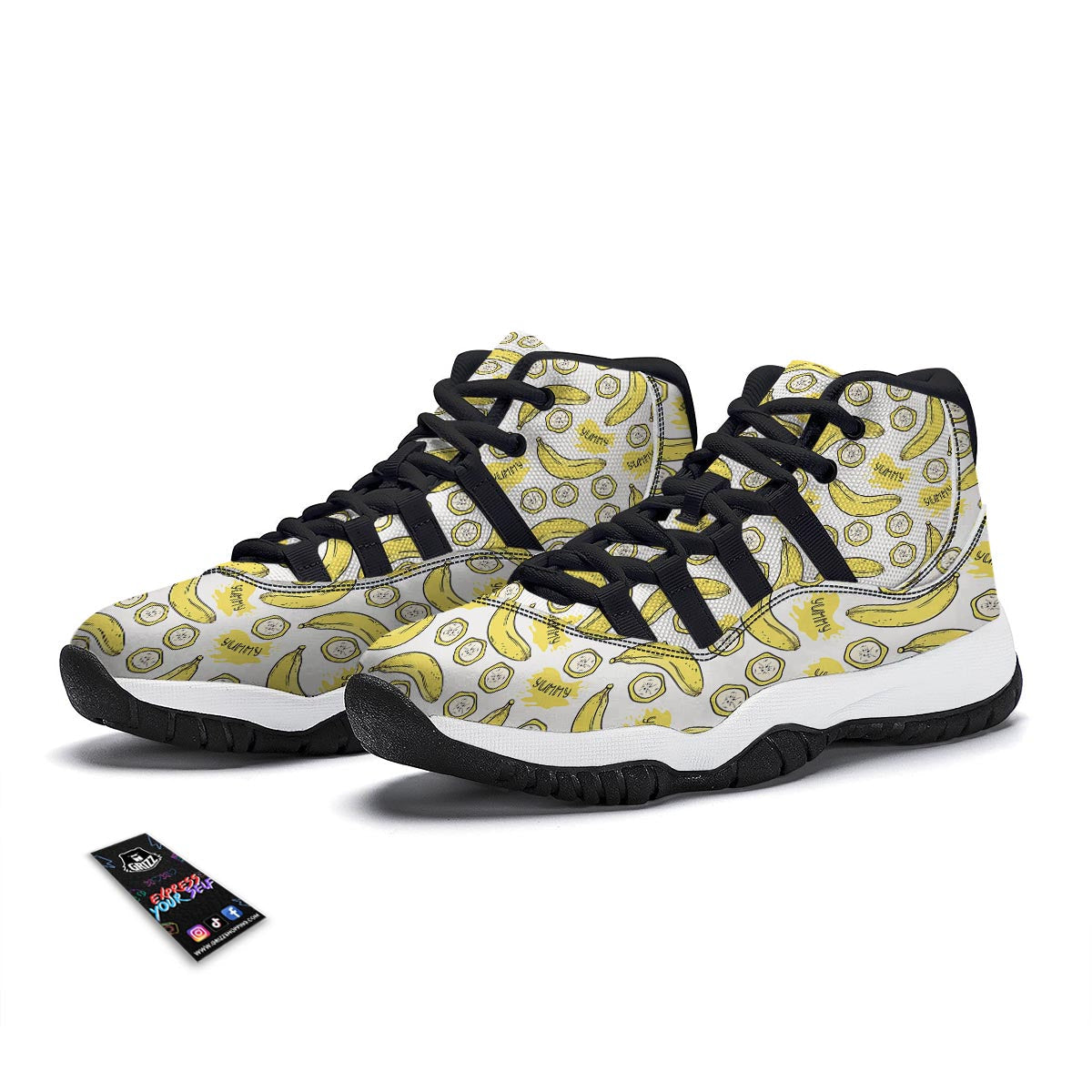 Yummy Banana Pattern Print Black Bball Shoes-grizzshop