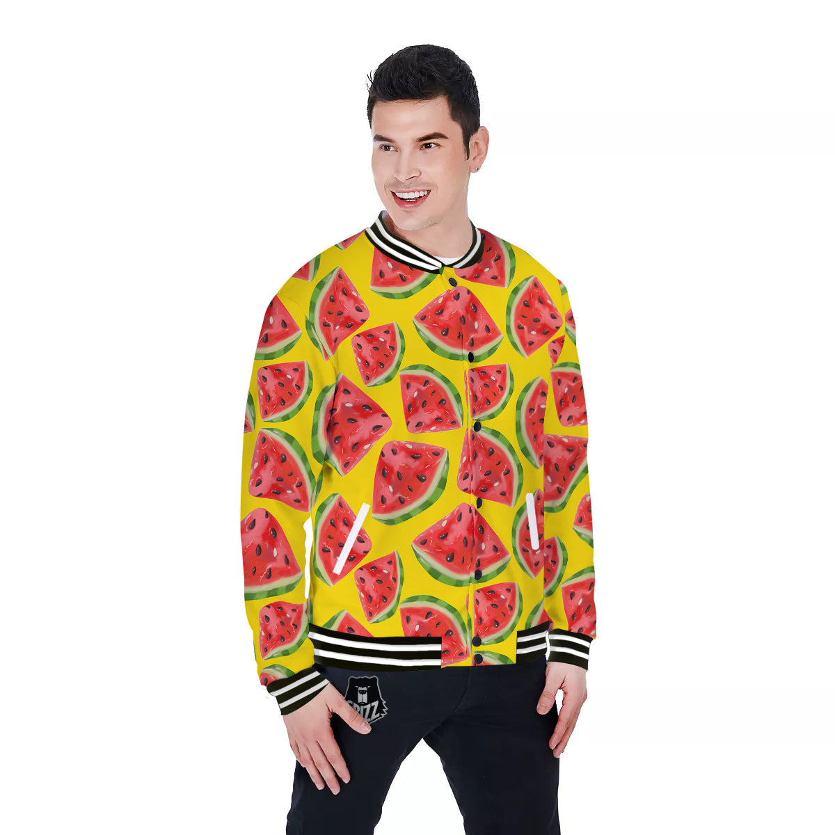 Yummy Watermelon Pieces Print Pattern Baseball Jacket-grizzshop