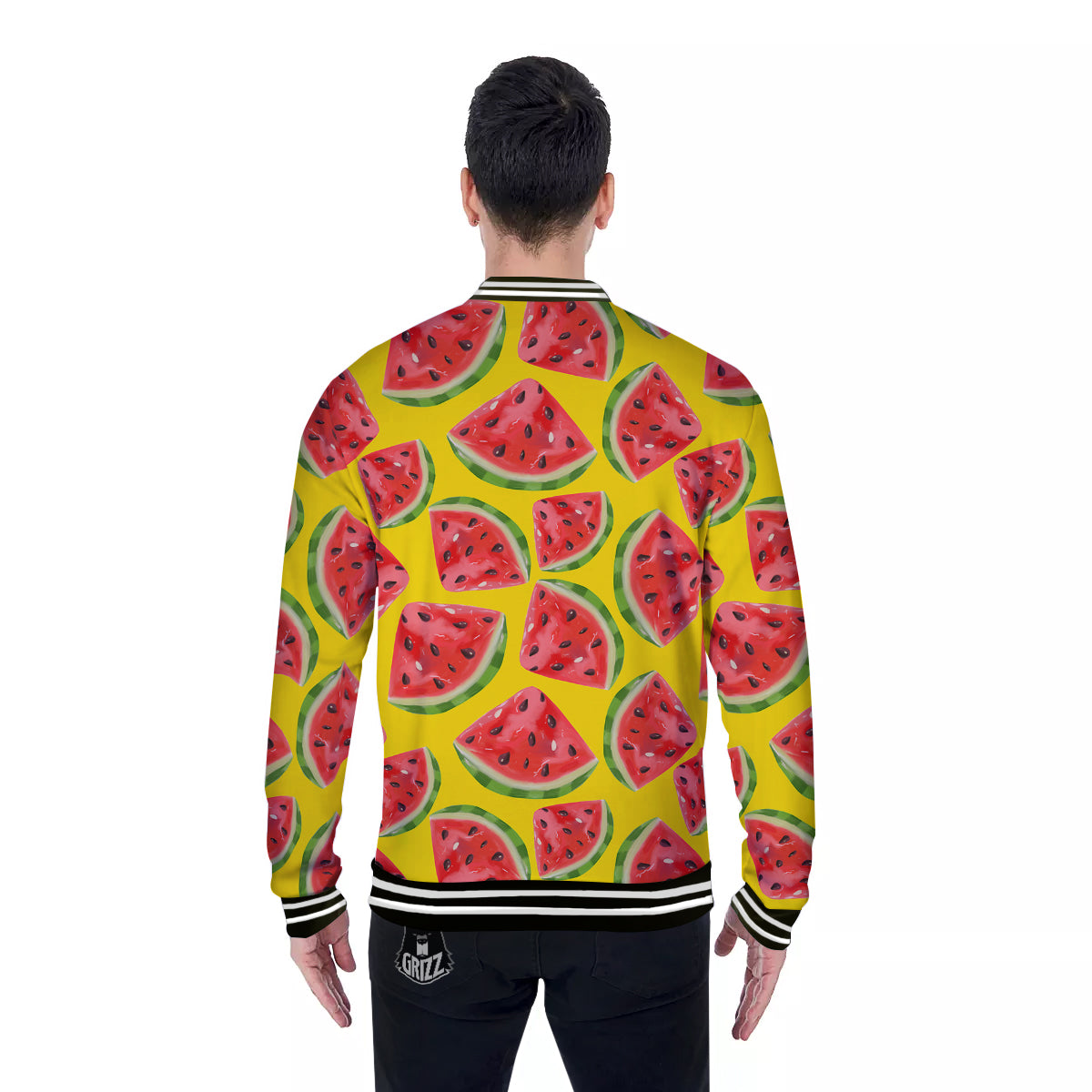 Yummy Watermelon Pieces Print Pattern Baseball Jacket-grizzshop