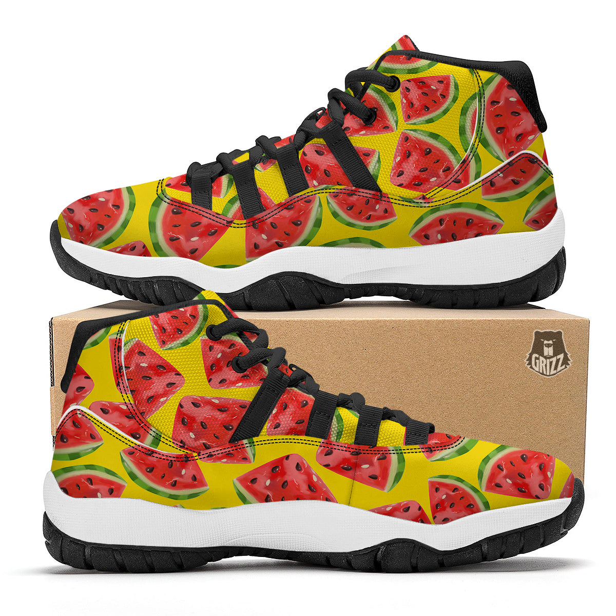 Yummy Watermelon Pieces Print Pattern Black Bball Shoes-grizzshop