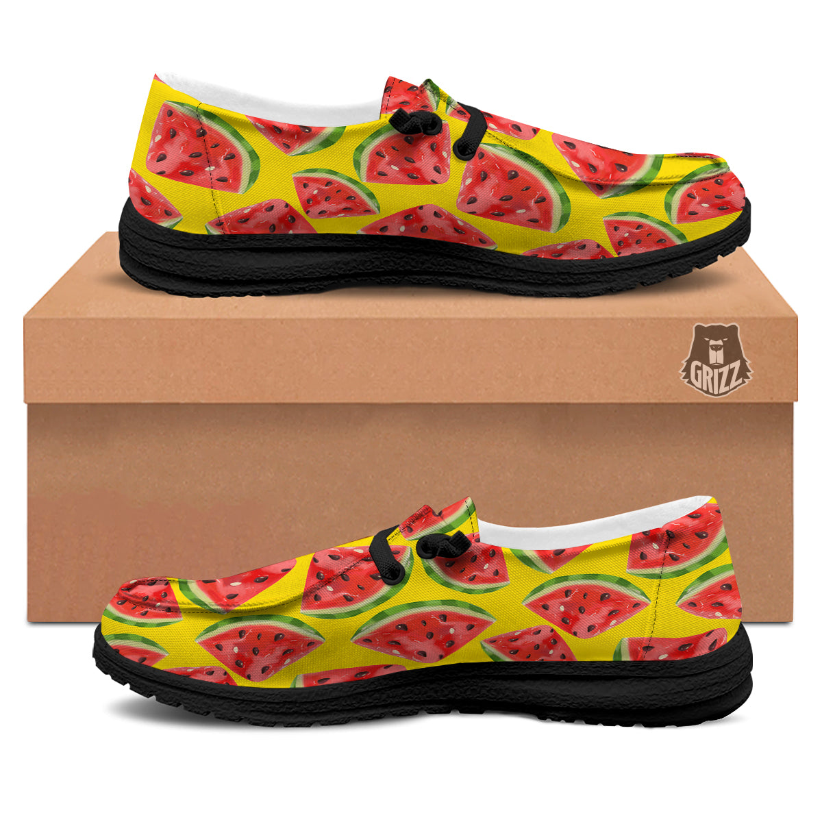 Yummy Watermelon Pieces Print Pattern Black Loafers-grizzshop