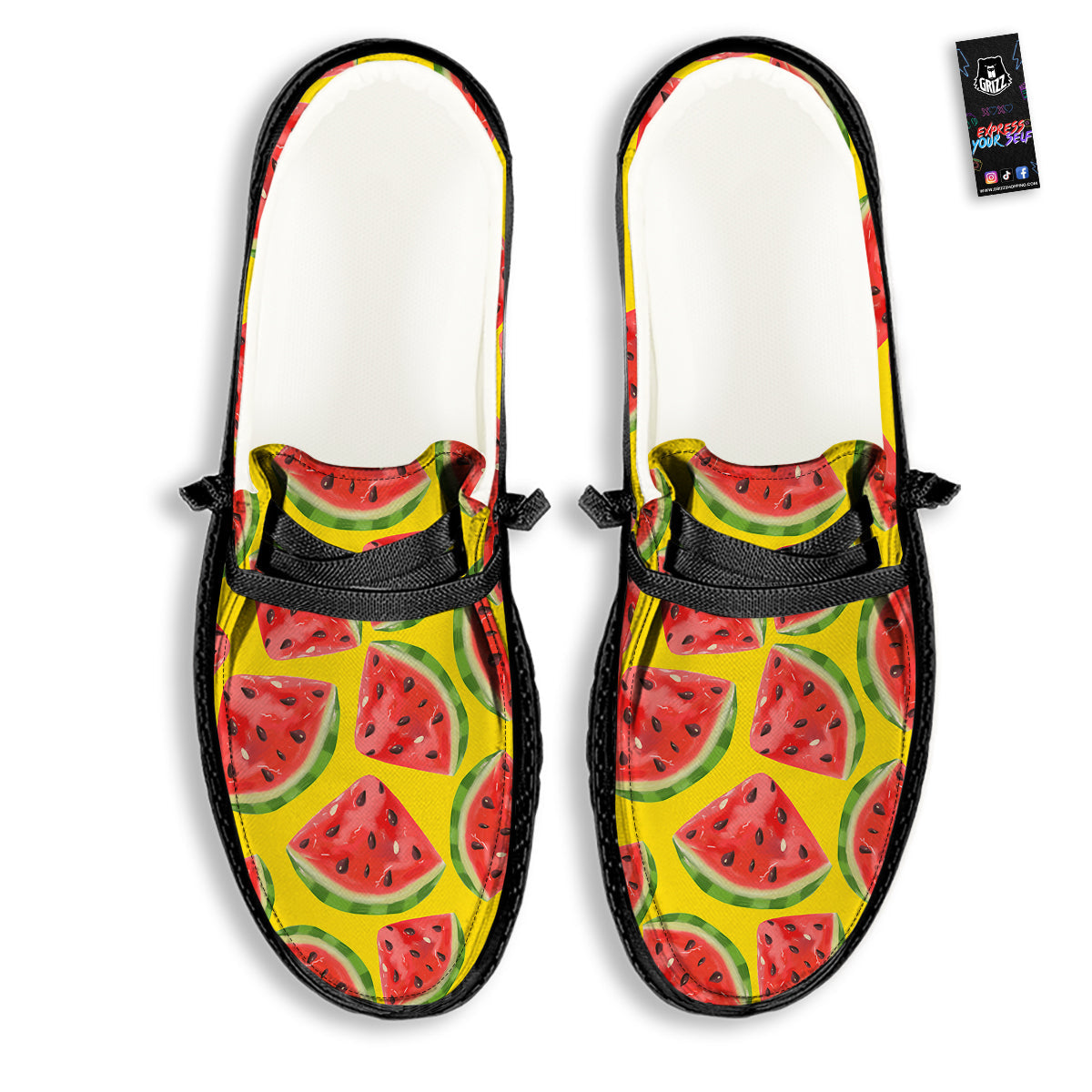 Yummy Watermelon Pieces Print Pattern Black Loafers-grizzshop