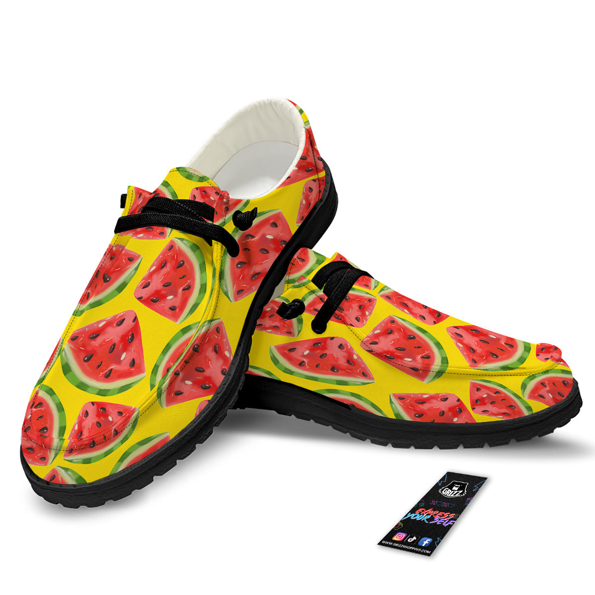 Yummy Watermelon Pieces Print Pattern Black Loafers-grizzshop