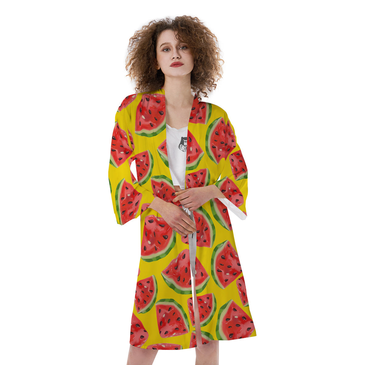Yummy Watermelon Pieces Print Pattern Kimono-grizzshop