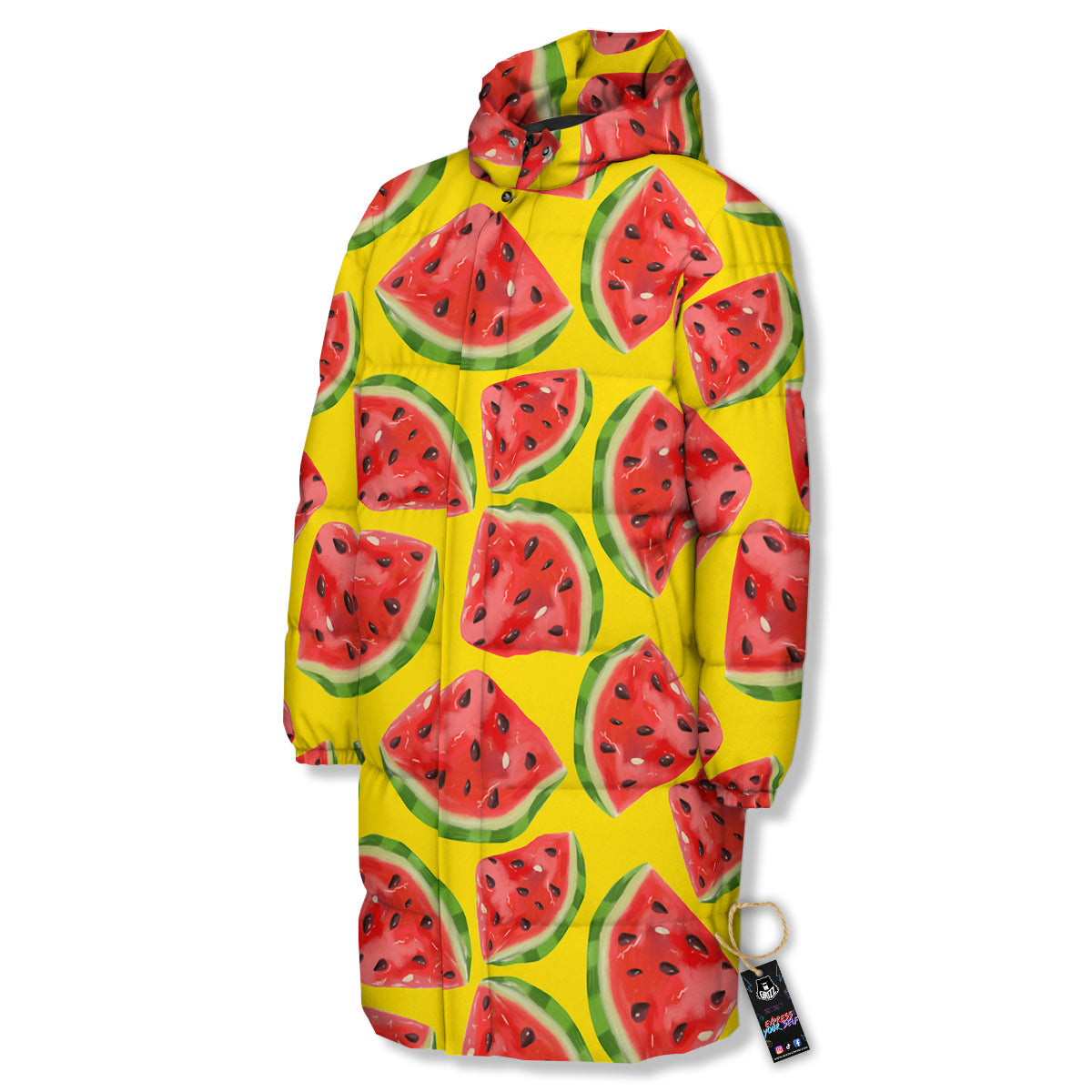 Yummy Watermelon Pieces Print Pattern Long Down Jacket-grizzshop