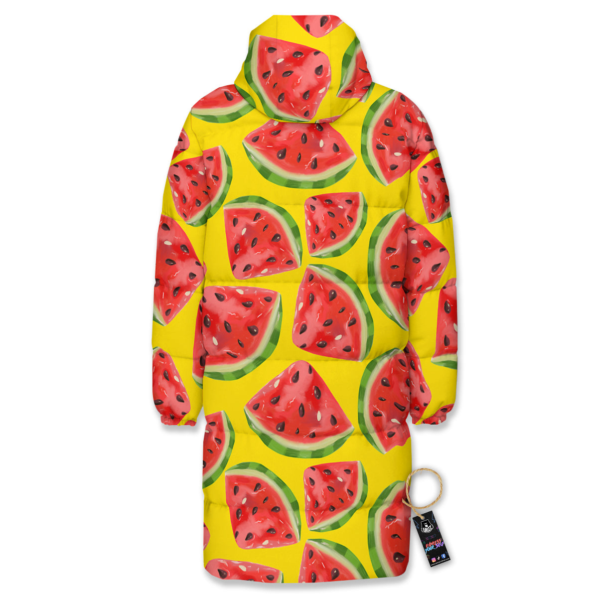 Yummy Watermelon Pieces Print Pattern Long Down Jacket-grizzshop