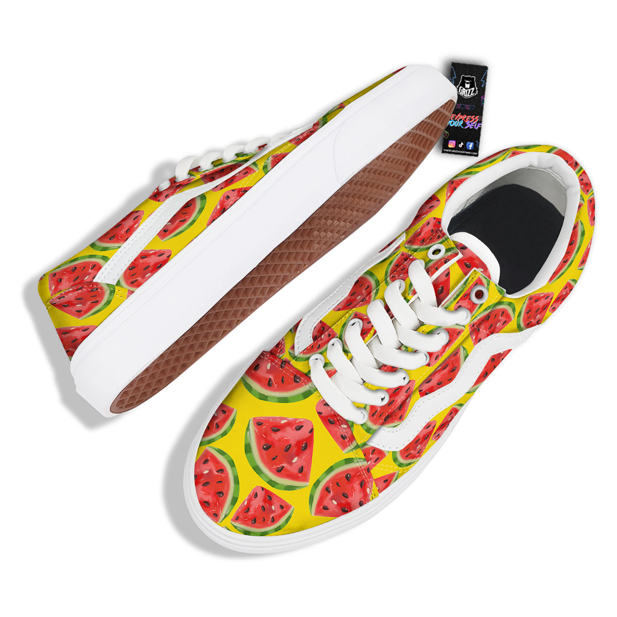 Yummy Watermelon Pieces Print Pattern Skate Shoes-grizzshop