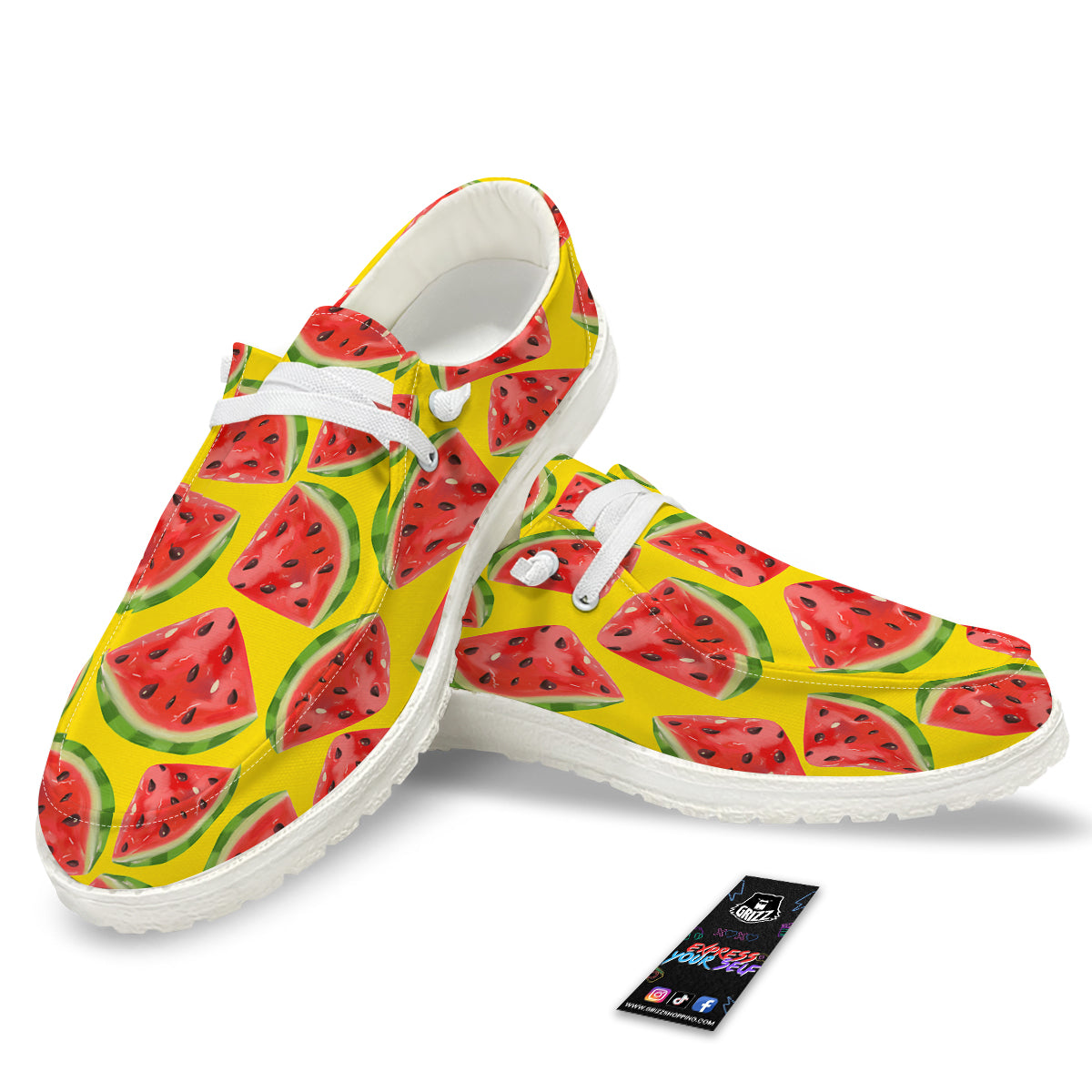 Yummy Watermelon Pieces Print Pattern White Loafers-grizzshop