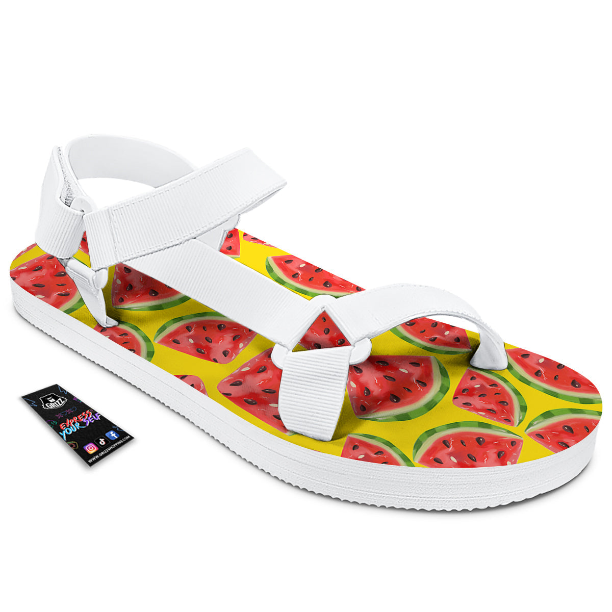Yummy Watermelon Pieces Print Pattern White Open Toe Sandals-grizzshop