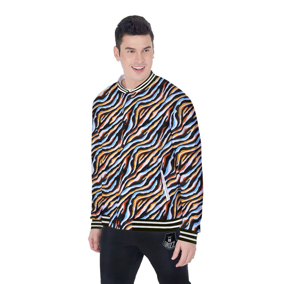 Zebra Abstract Print Pattern Baseball Jacket-grizzshop