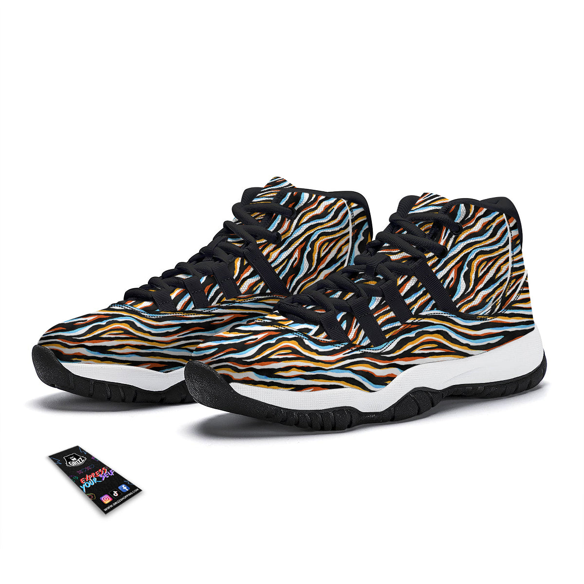 Zebra Abstract Print Pattern Black Bball Shoes-grizzshop