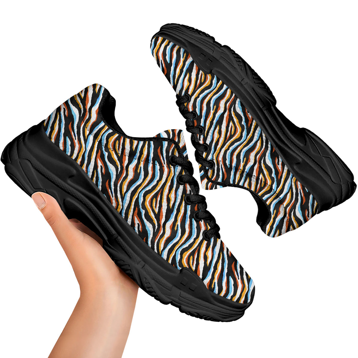 Zebra Abstract Print Pattern Black Chunky Shoes-grizzshop
