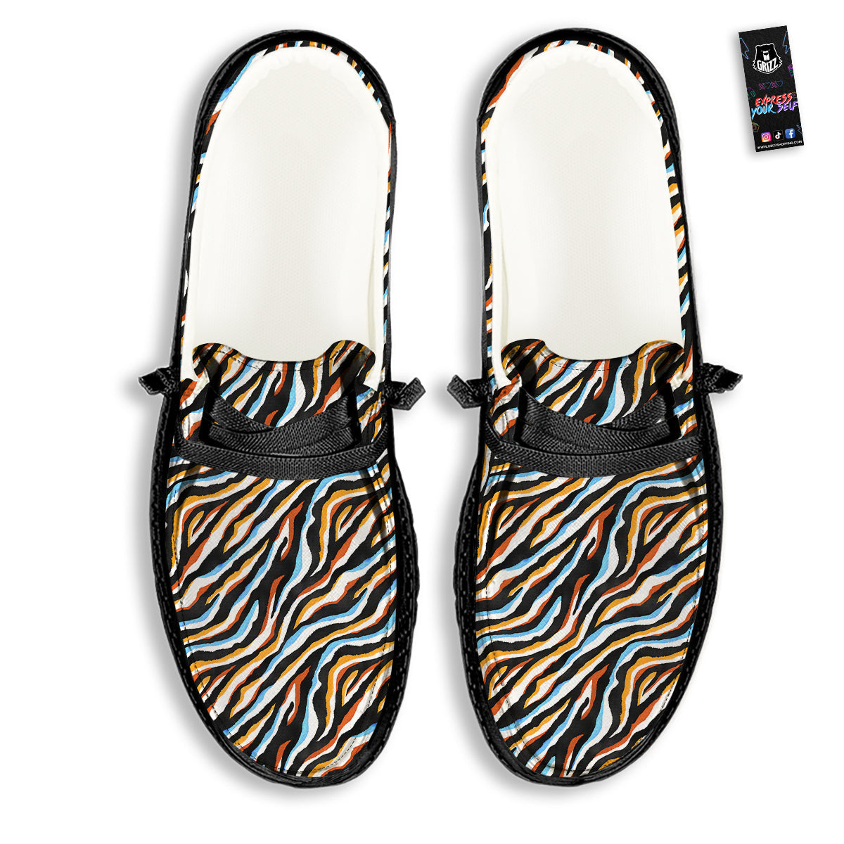 Zebra Abstract Print Pattern Black Loafers-grizzshop