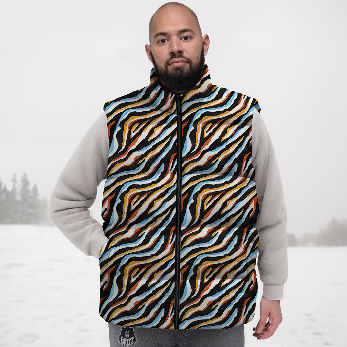 Zebra Abstract Print Pattern Down Vest-grizzshop