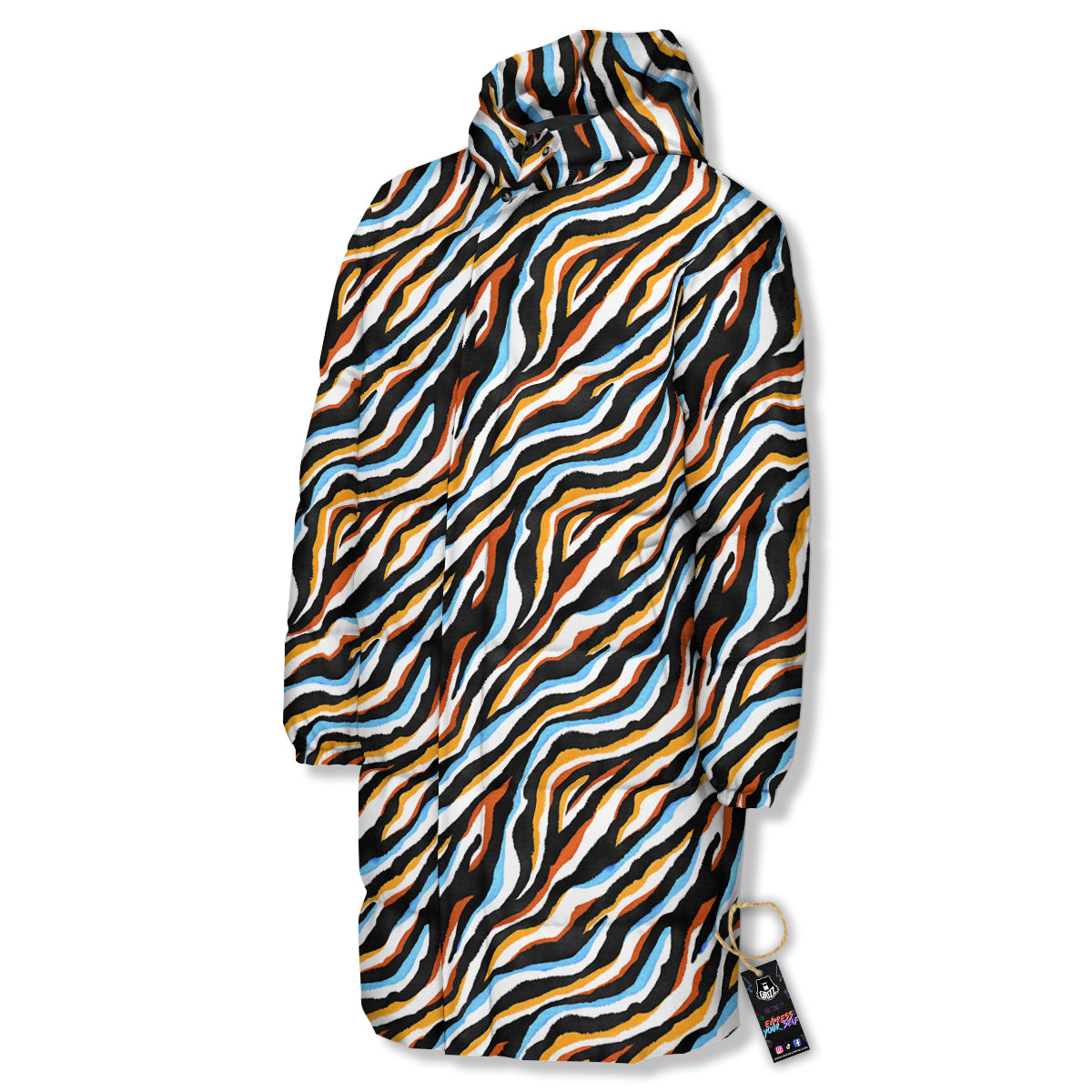 Zebra Abstract Print Pattern Long Down Jacket-grizzshop