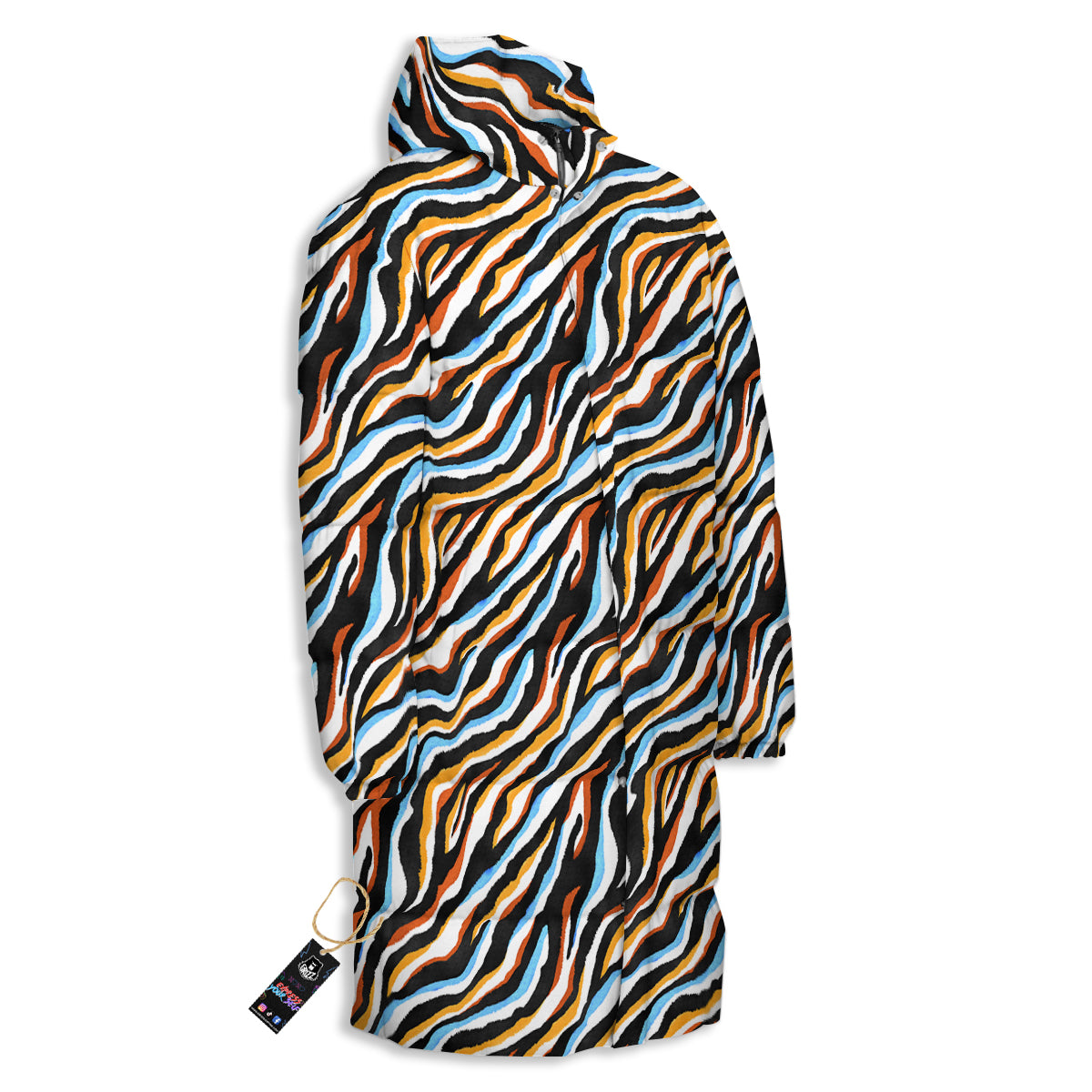 Zebra Abstract Print Pattern Long Down Jacket-grizzshop