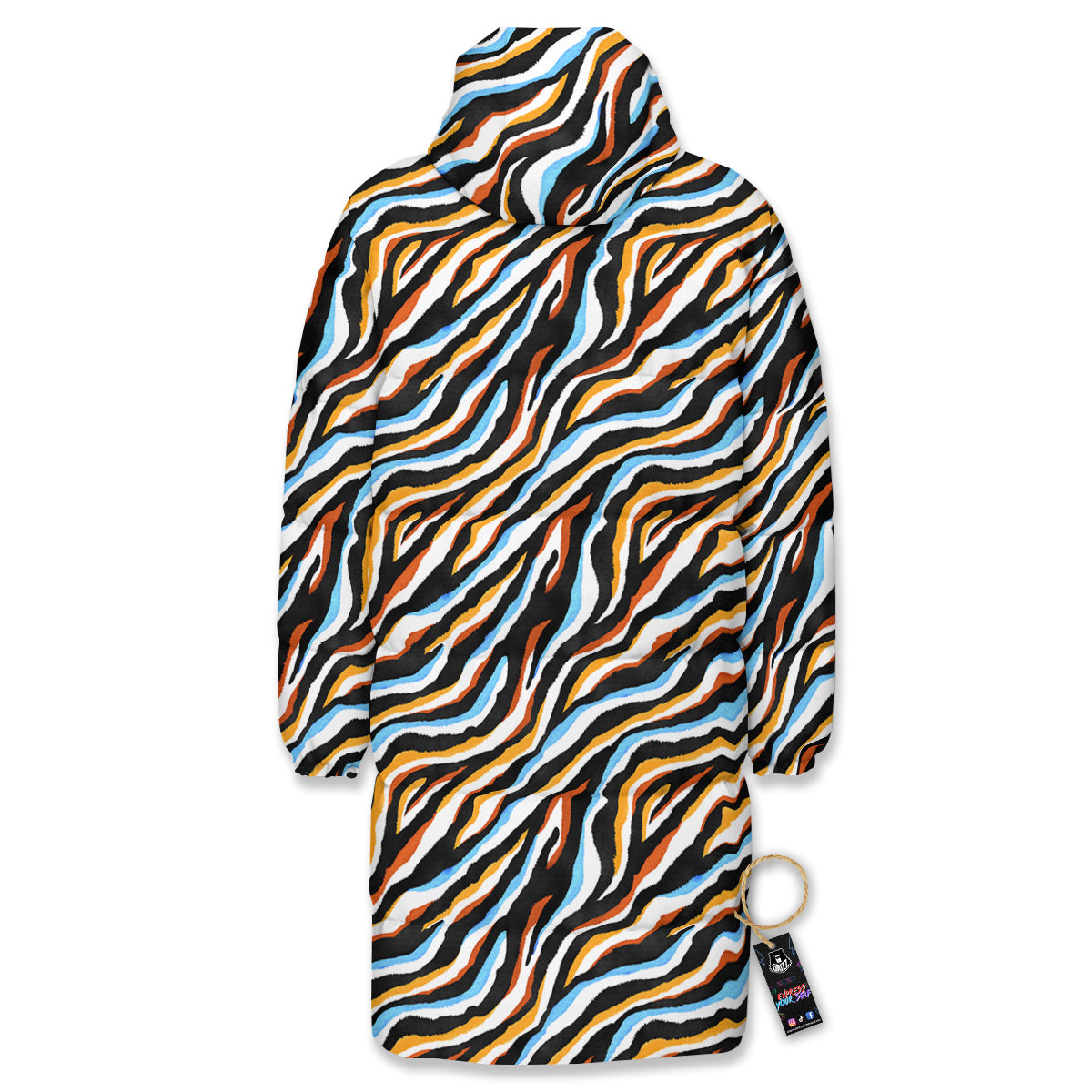 Zebra Abstract Print Pattern Long Down Jacket-grizzshop