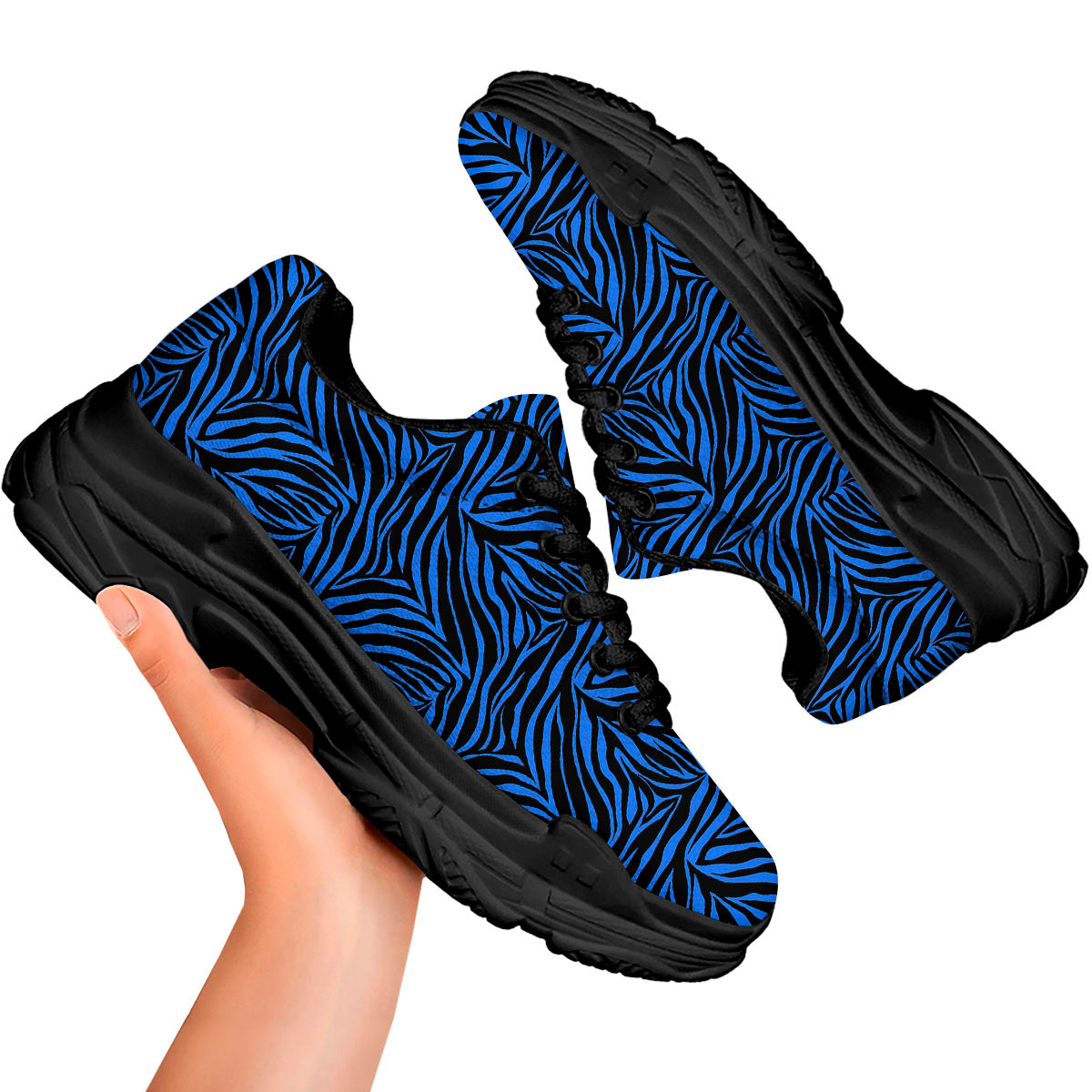 Zebra Black Blue Print Pattern Black Chunky Shoes-grizzshop