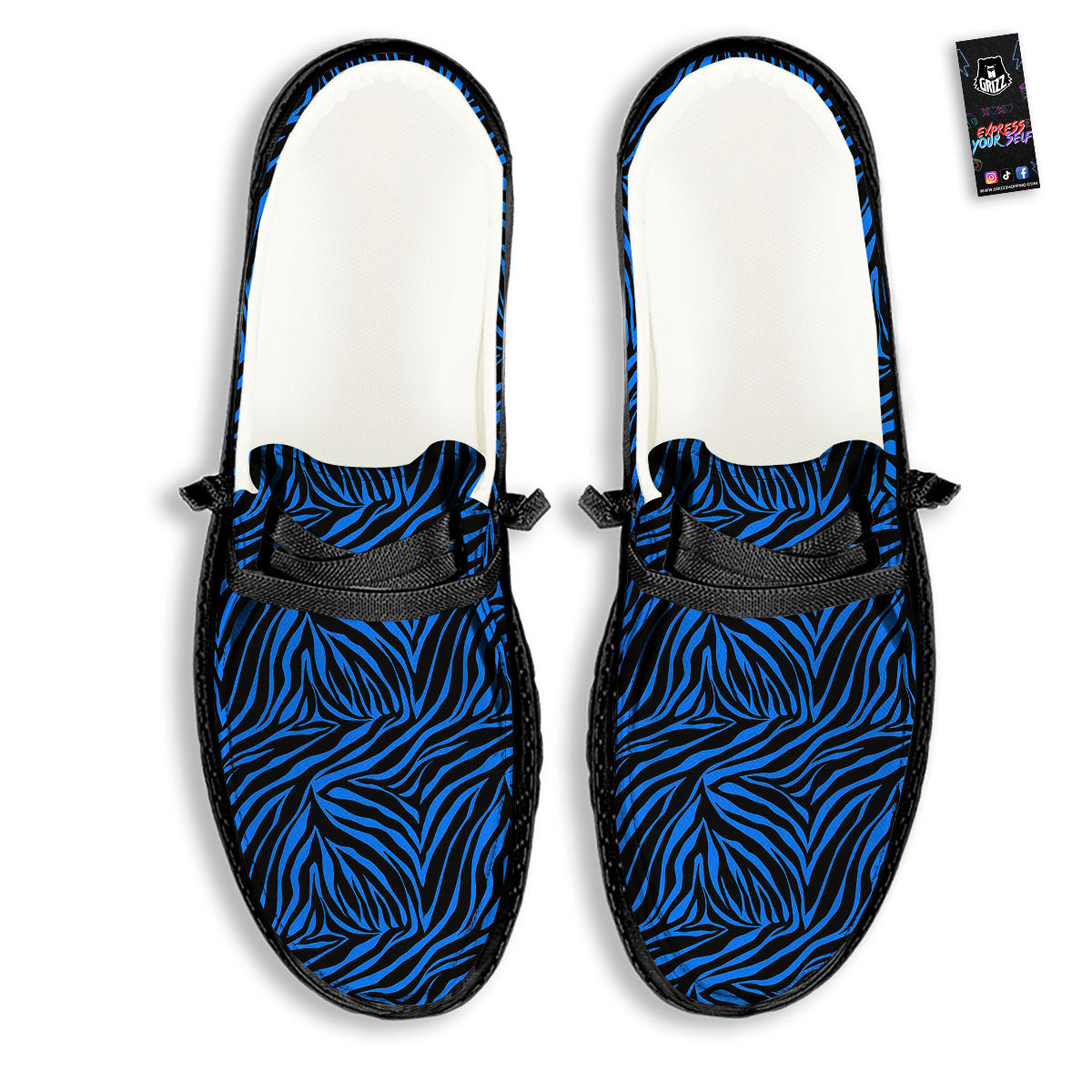 Zebra Black Blue Print Pattern Black Loafers-grizzshop