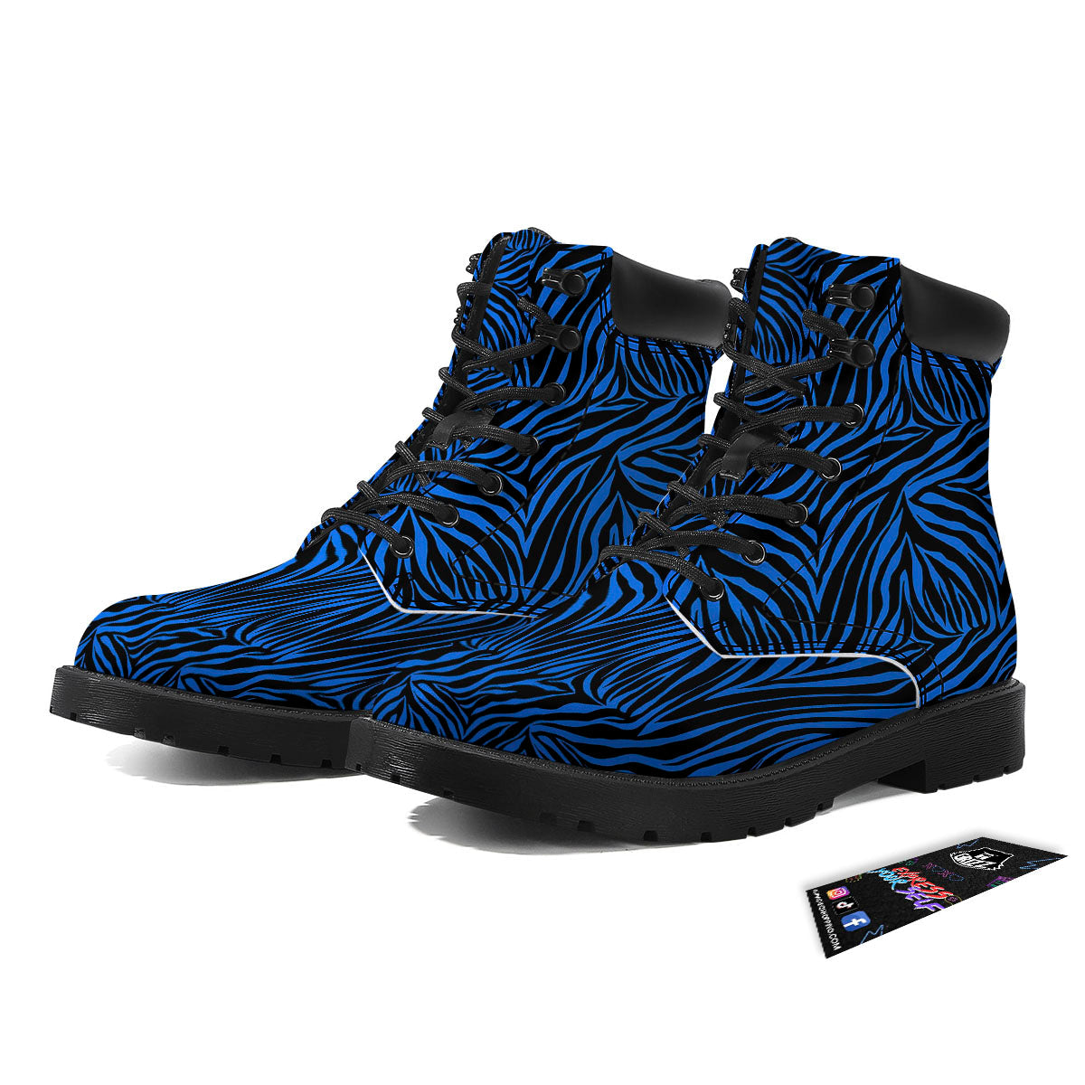 Zebra Black Blue Print Pattern Boots-grizzshop