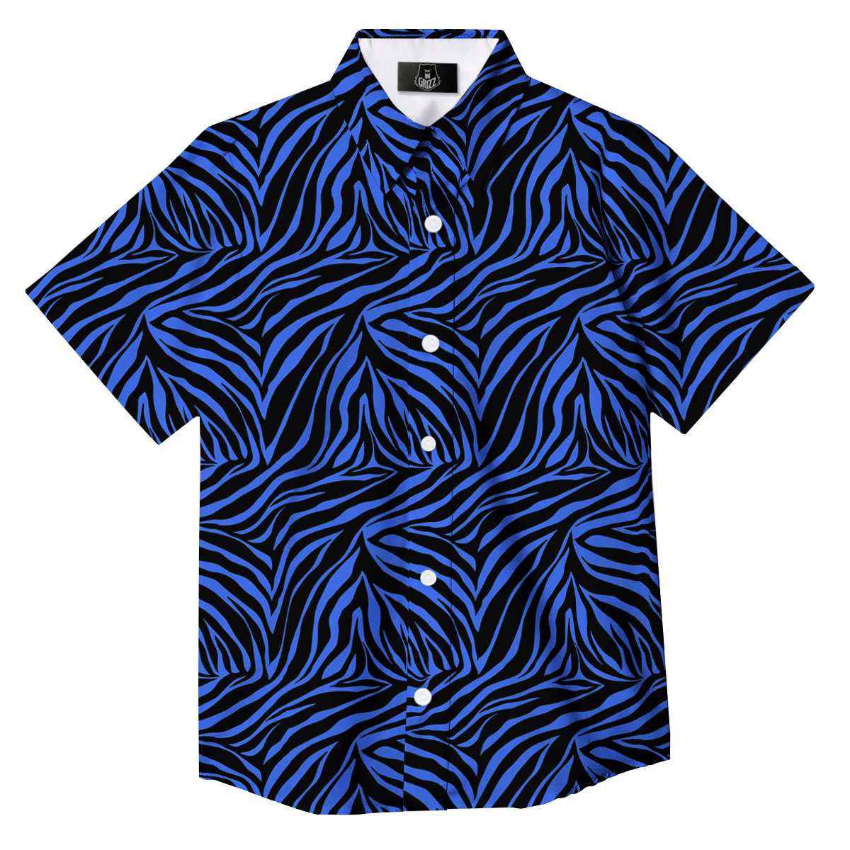 Zebra Black Blue Print Pattern Button Up Shirt-grizzshop