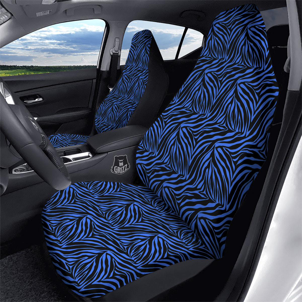 Zebra Black Blue Print Pattern Car Seat Covers-grizzshop